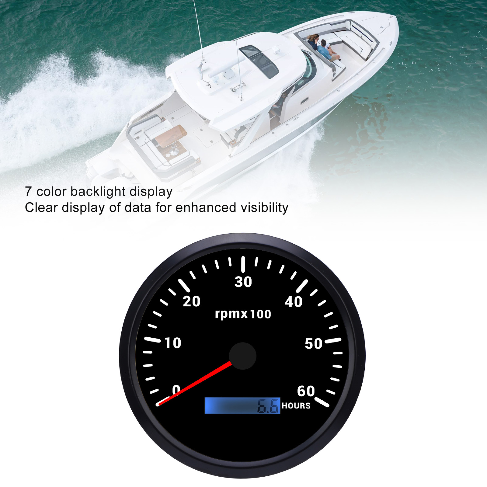 110mm 4 3/8in Tachometer 7 Color Backlight 6000RPM Gauge With Hour Meter - Foto 16 di 21