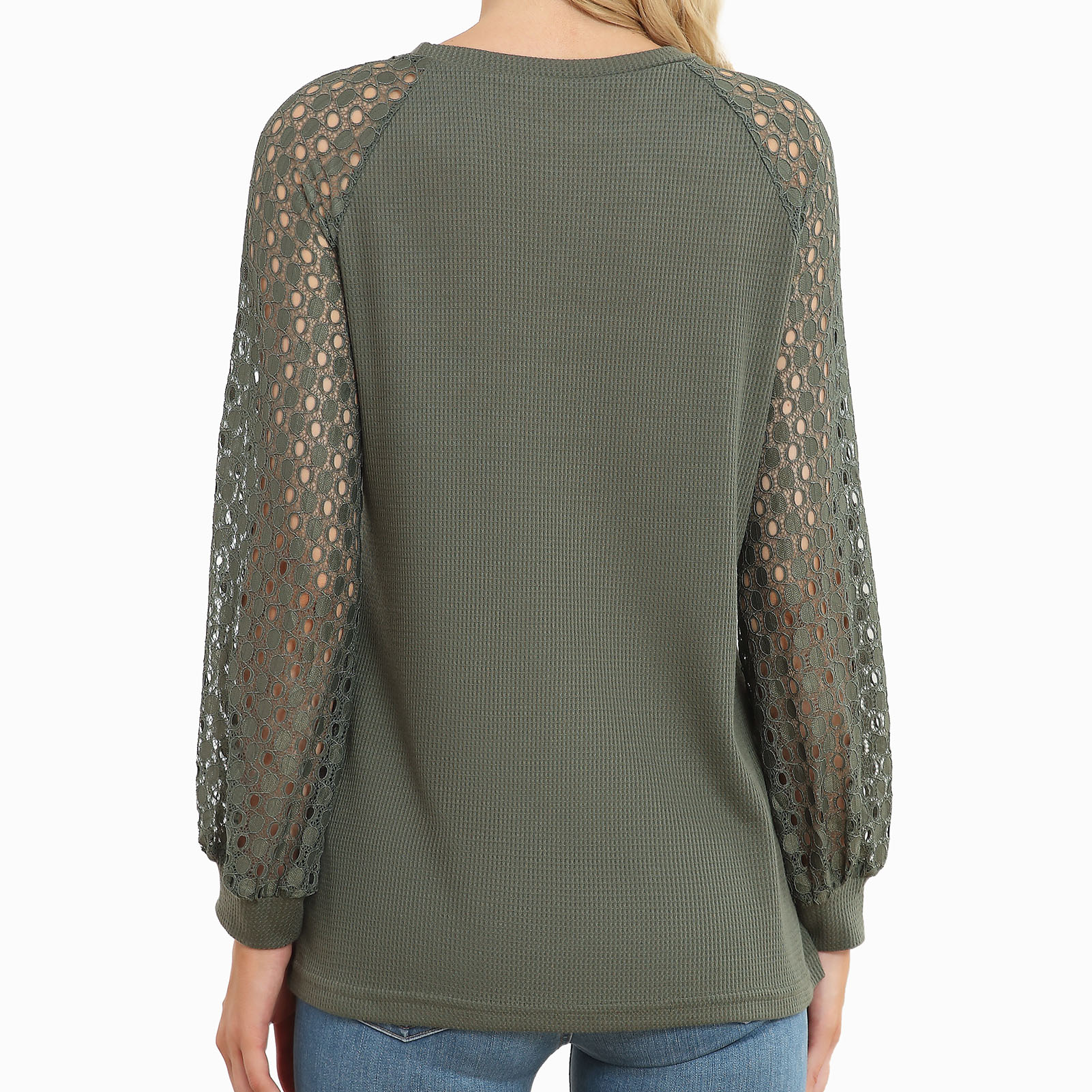 Hollow Lace Splicing Long Sleeve Shirt Women Fashionable Loose Casual Pure C GDM - Picture 19 of 27