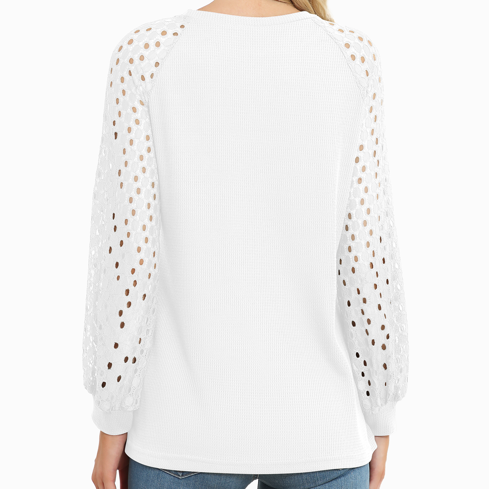 Hollow Lace Splicing Long Sleeve Shirt Women Fashionable Loose Casual Pure C GDM - Picture 21 of 27