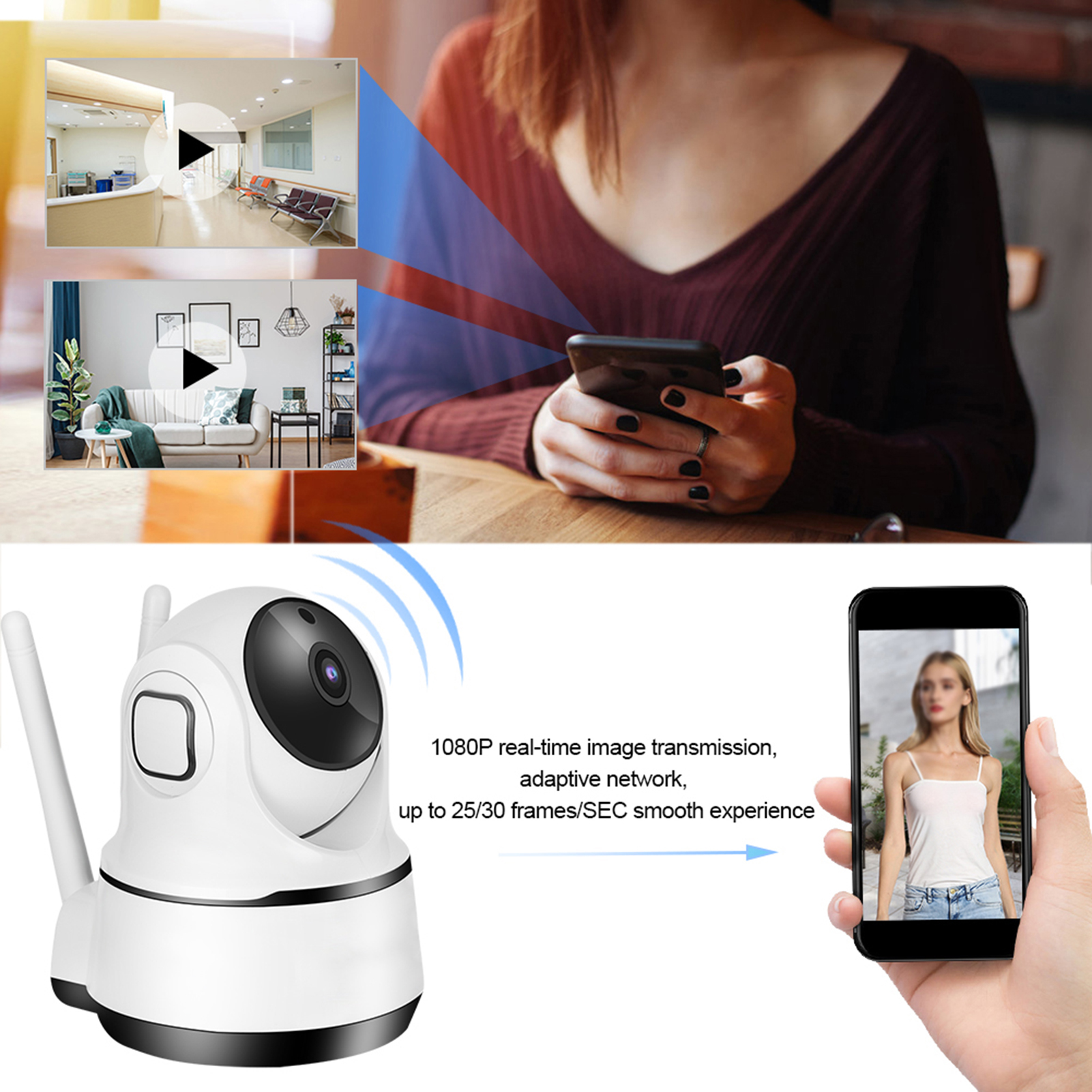 1080P HD Home Security Camera WiFi Camera IR CUT PTZ Baby Monitor Surveillance