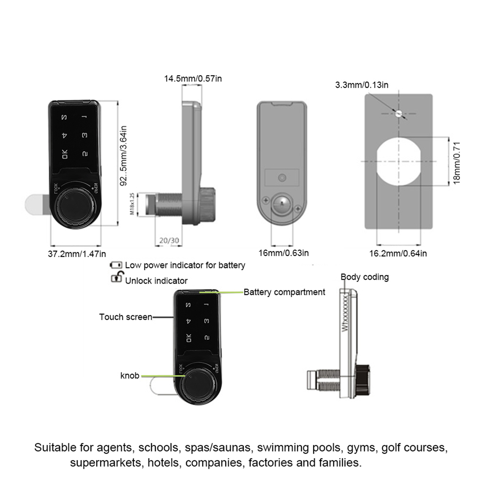 Touch Keyboard Electronic Password Combination Lock For File Cabinet Locker D CB - Bild 9 von 14