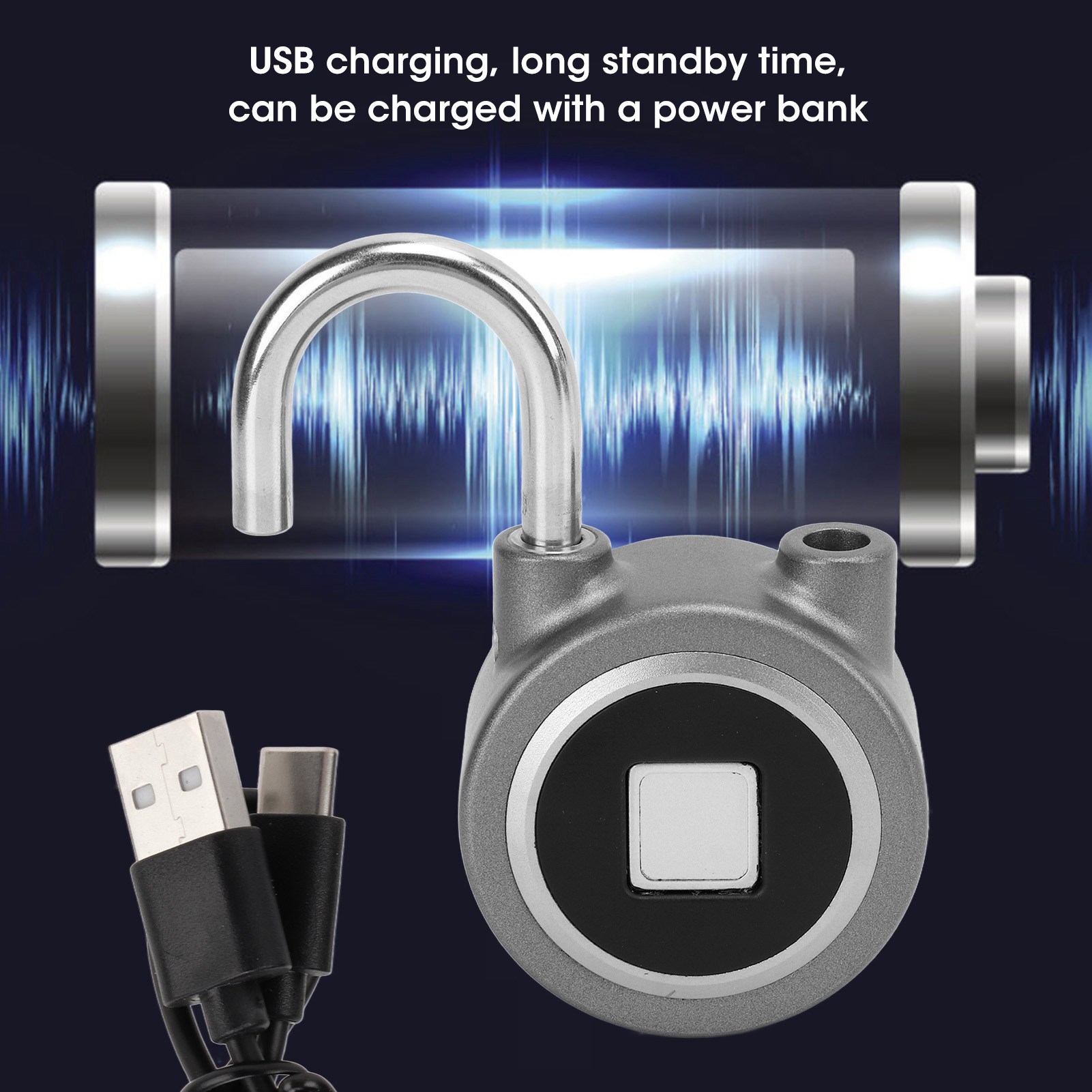 Fingerprint Padlock USB Charging Remote Authorization Unlocking Lock For Gym FY - Zdjęcie 27 z 28