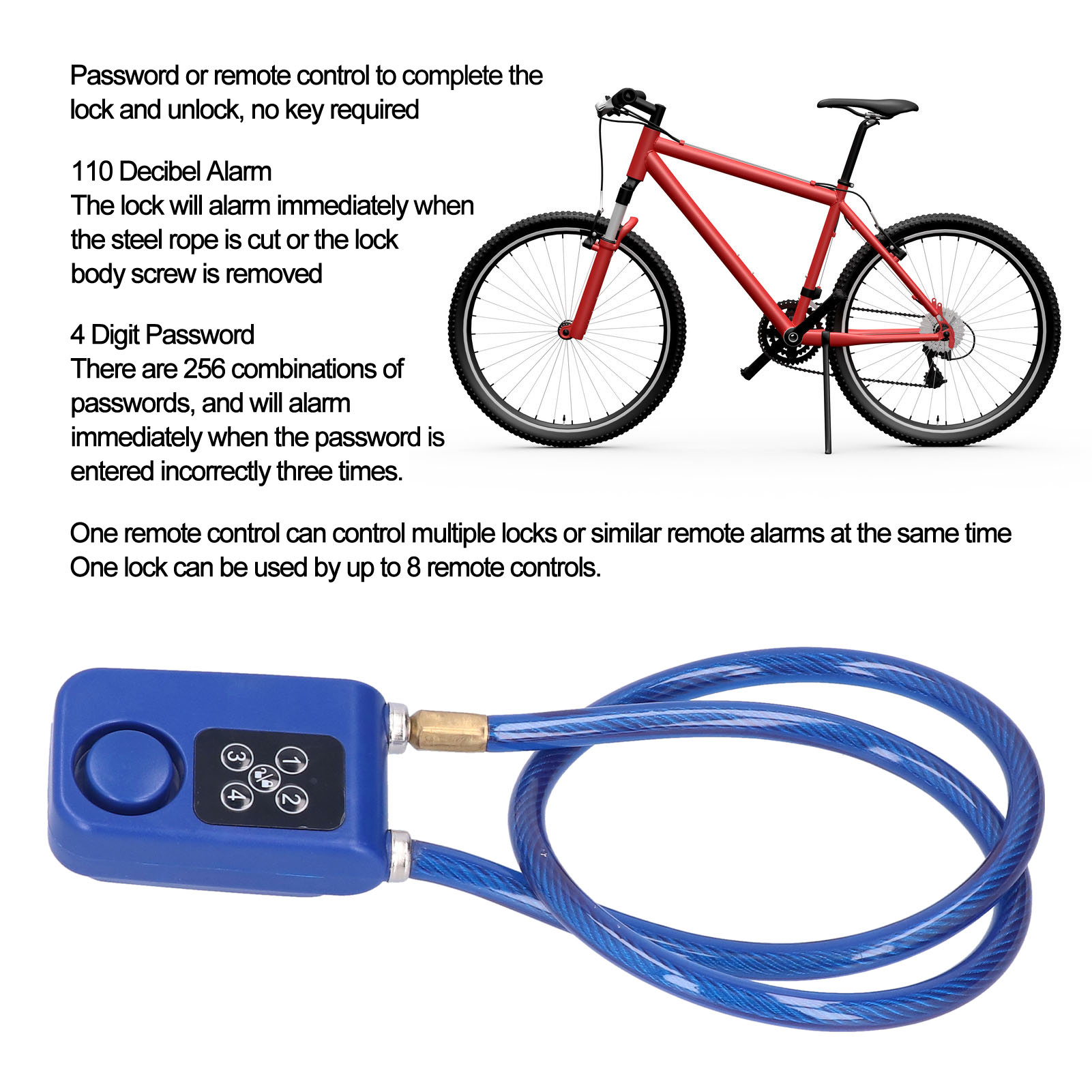 Alarm Lock Password Remote Digit 110dB IP55 Waterproof Keyless Anti CB - Afbeelding 28 van 29