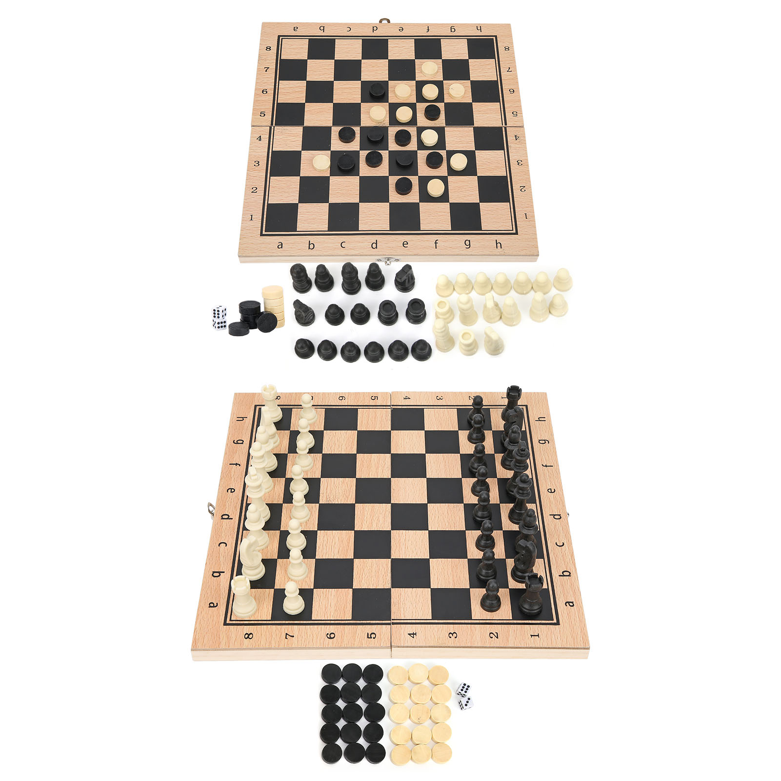 01) 3‑In‑1 Wooden Chess Checkers Backgammon Folding Portable Chess Board Toy - Picture 18 of 18