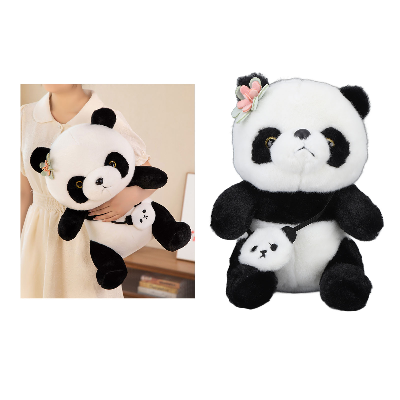 Cute Panda Plush Stuffed Doll Toy With Flower Decoration Soft And ...