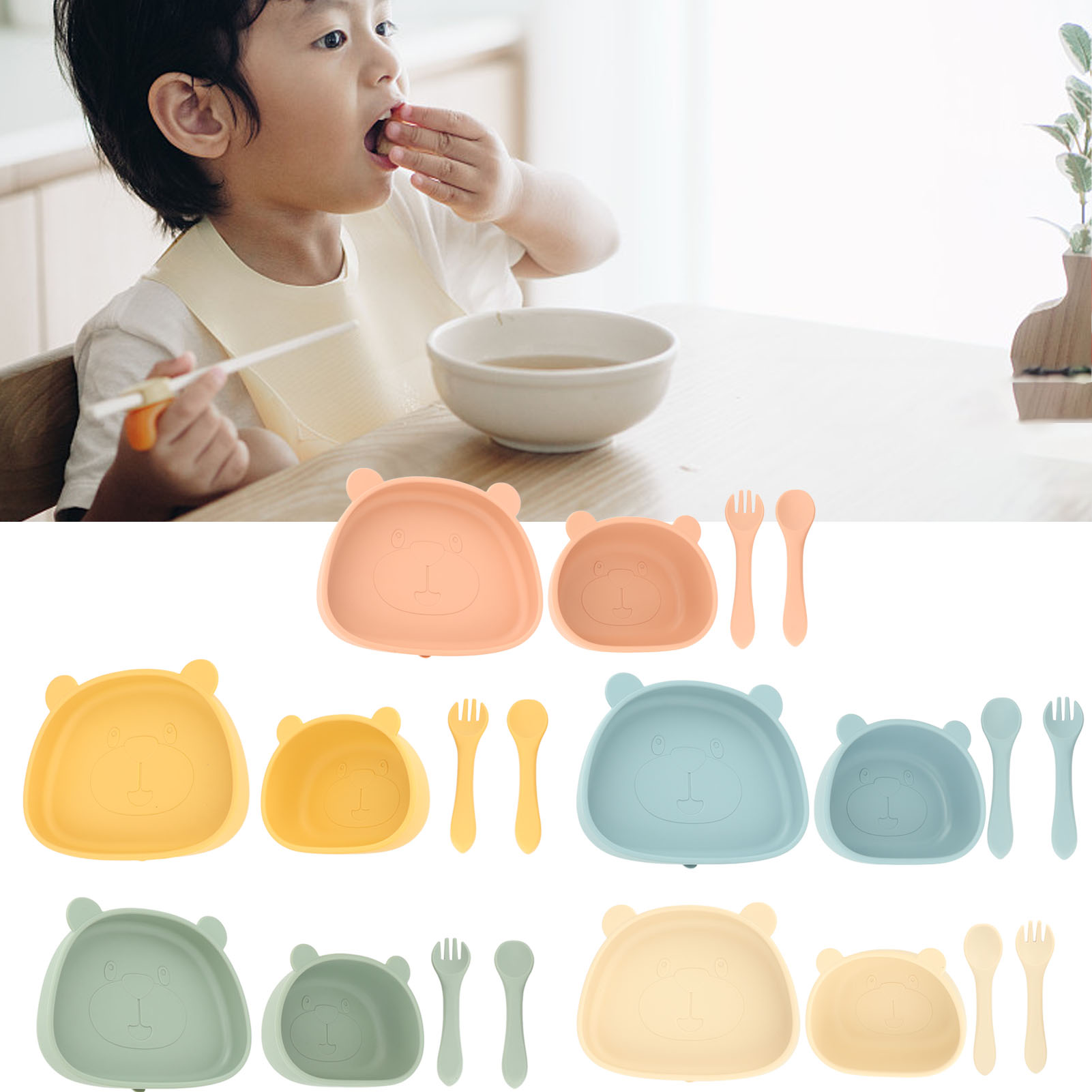 4pcs Children Plate Utensils Set Silicone Suction Bowls Set For Toddler &sw - Picture 14 of 27