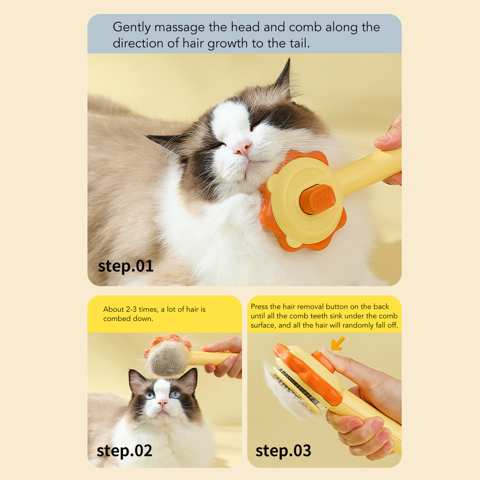 Cat Grooming Brush Self Cleaning Hair Removal Pet Shedding Brush For Long Short - Picture 29 of 33