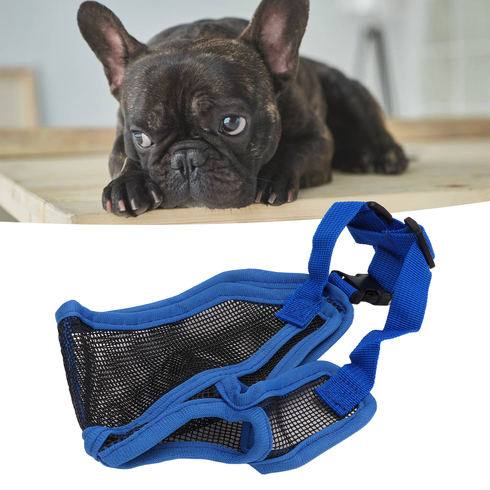 Short Snout Dog Muzzle Adjustable Breathable Prevent Biting Chewing Dog Mesh