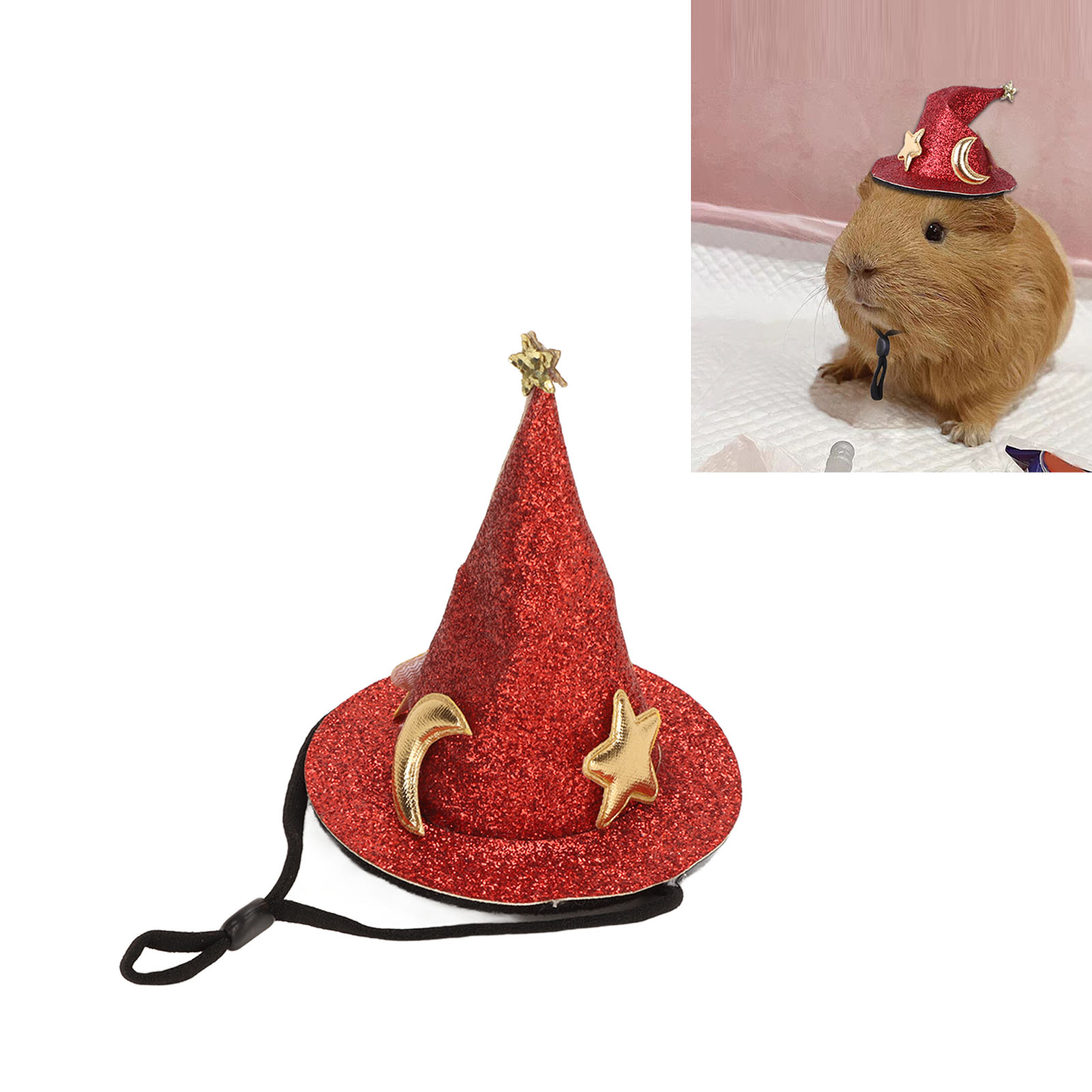 Hamster Hat Moon Star Pattern Small Animal Pet Top Hats With Adjustable Chin