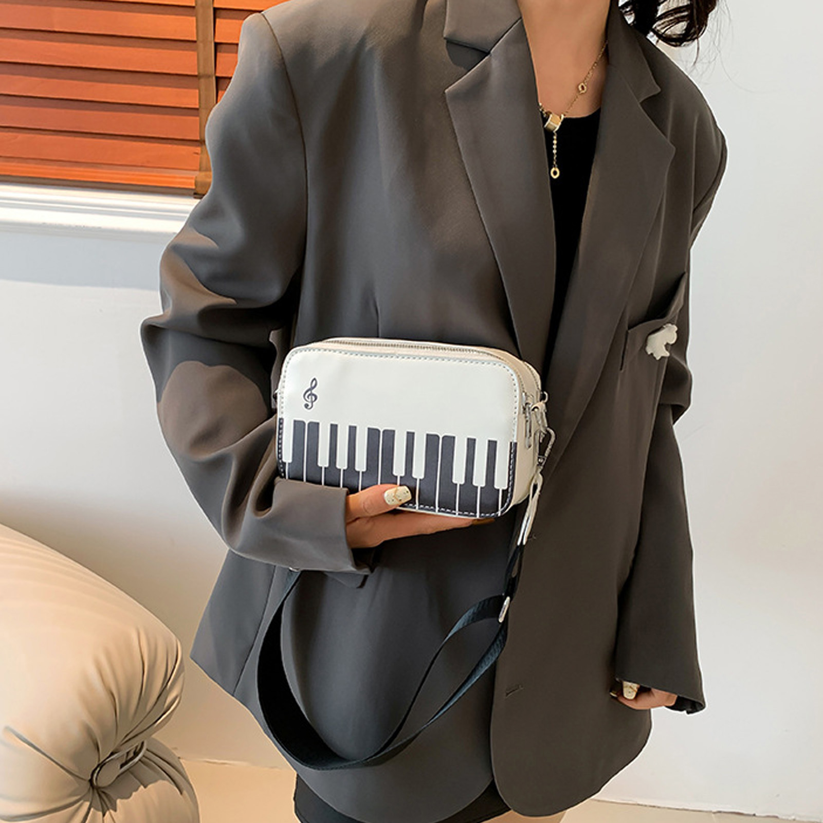 Mujeres Bolso de Hombro Diseño de Piano Moda Cuero PU Cartera de Hombro con Kit - Imagen 27 de 30