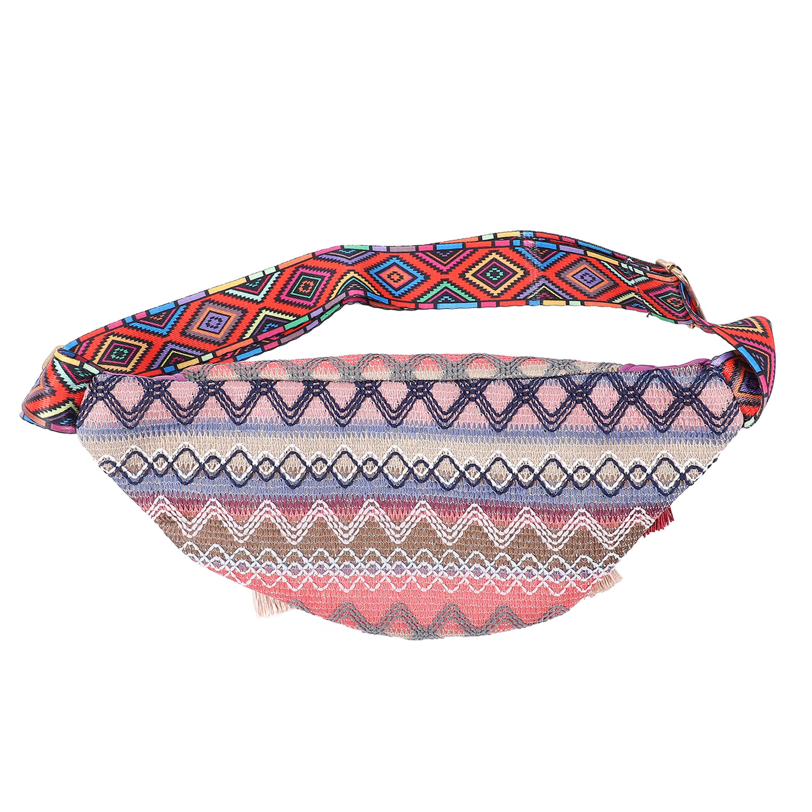 Waist Bag Polyester Folk Style Tassel Trim Large Capacity Simple Stylish Che Kit