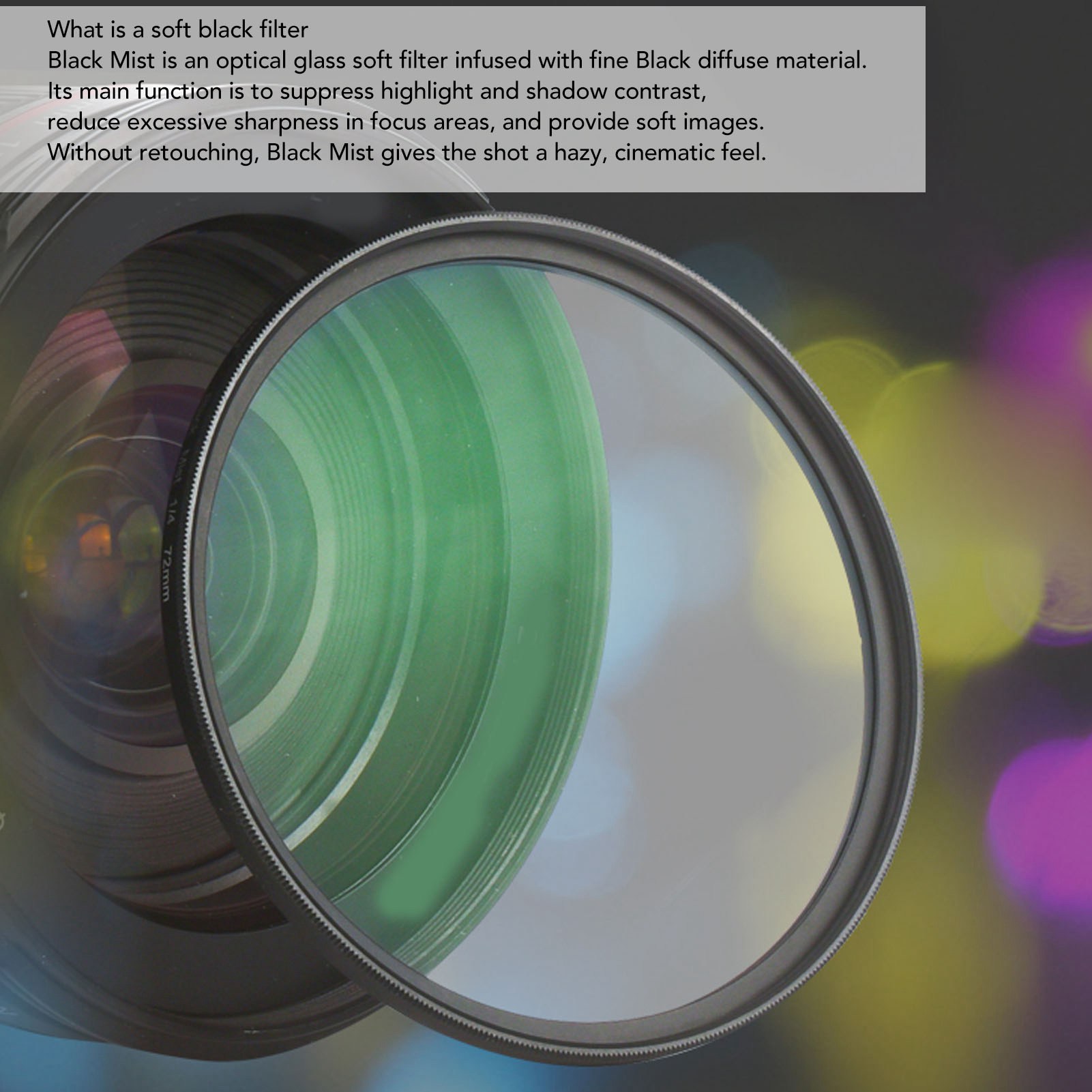 Black Mist Filter 1/2 Portrait Soft Diffuser Focus Camera Lens Filter Scratch - Picture 23 of 38