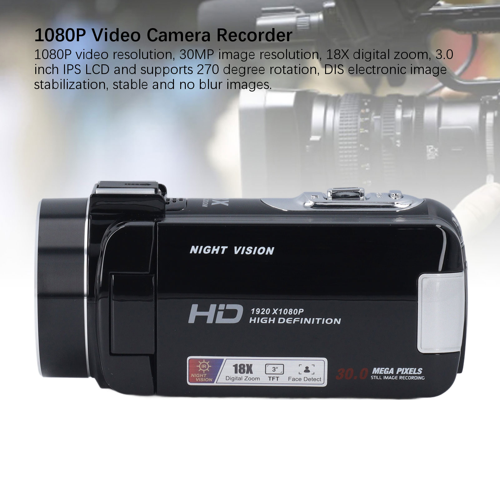 Video Camera Camcorder Digital Camera Recorder Full HD 1080P 30 MP 3.0 Inch 270° - Picture 30 of 30