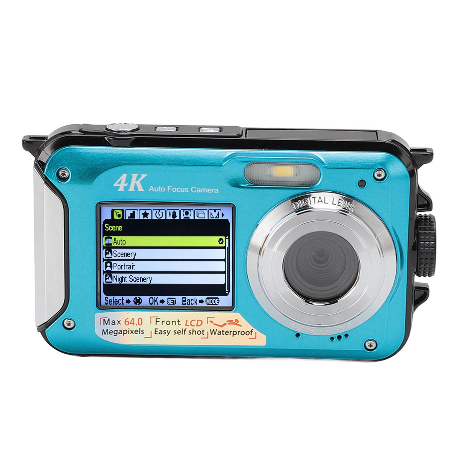 4K 64MP Camera Dual Screen 10ft Rainproof 16X Digital Zoom Auto Focus 64G