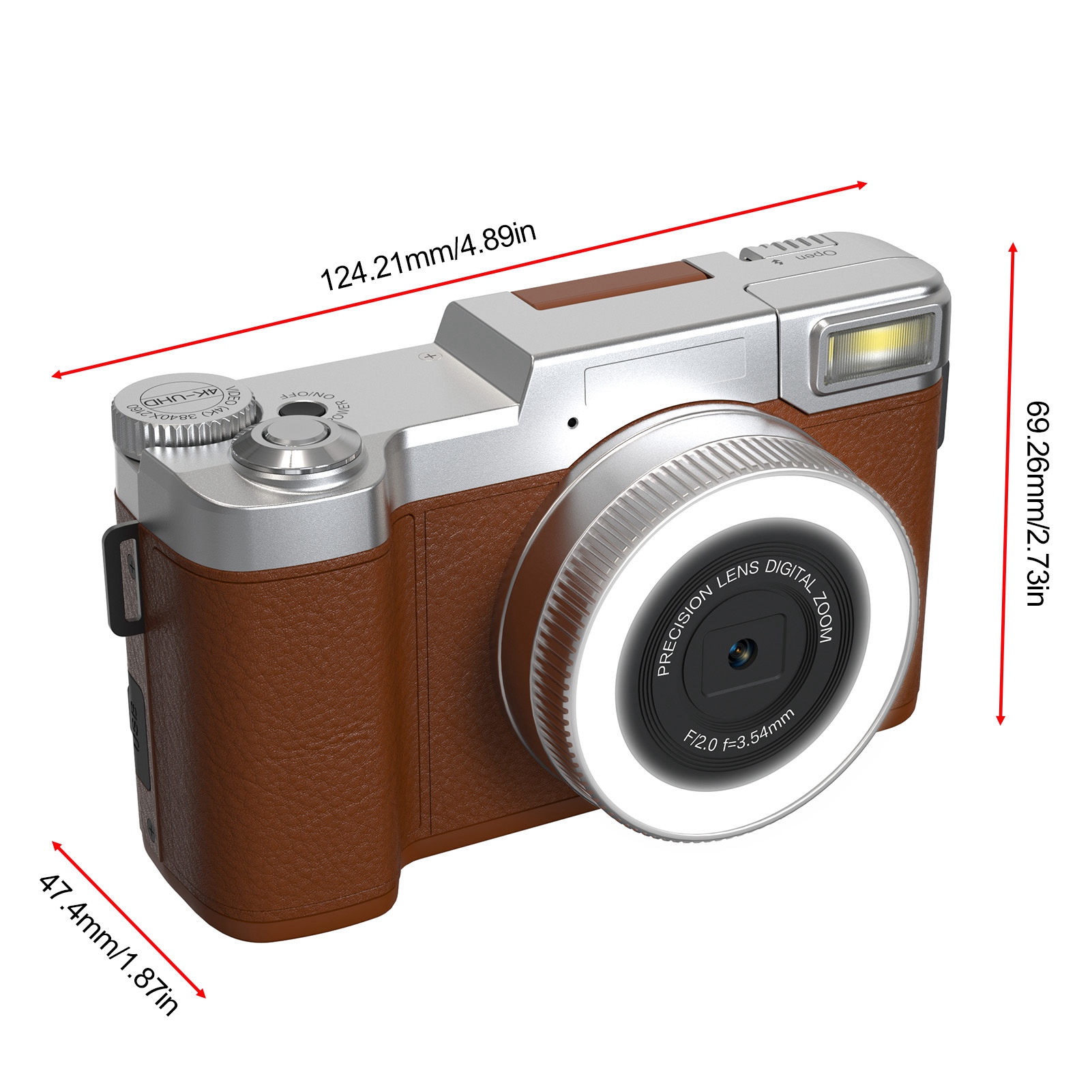 4K Digital Camera 48MP Resolution 18X Zoom Compact Travel Size For