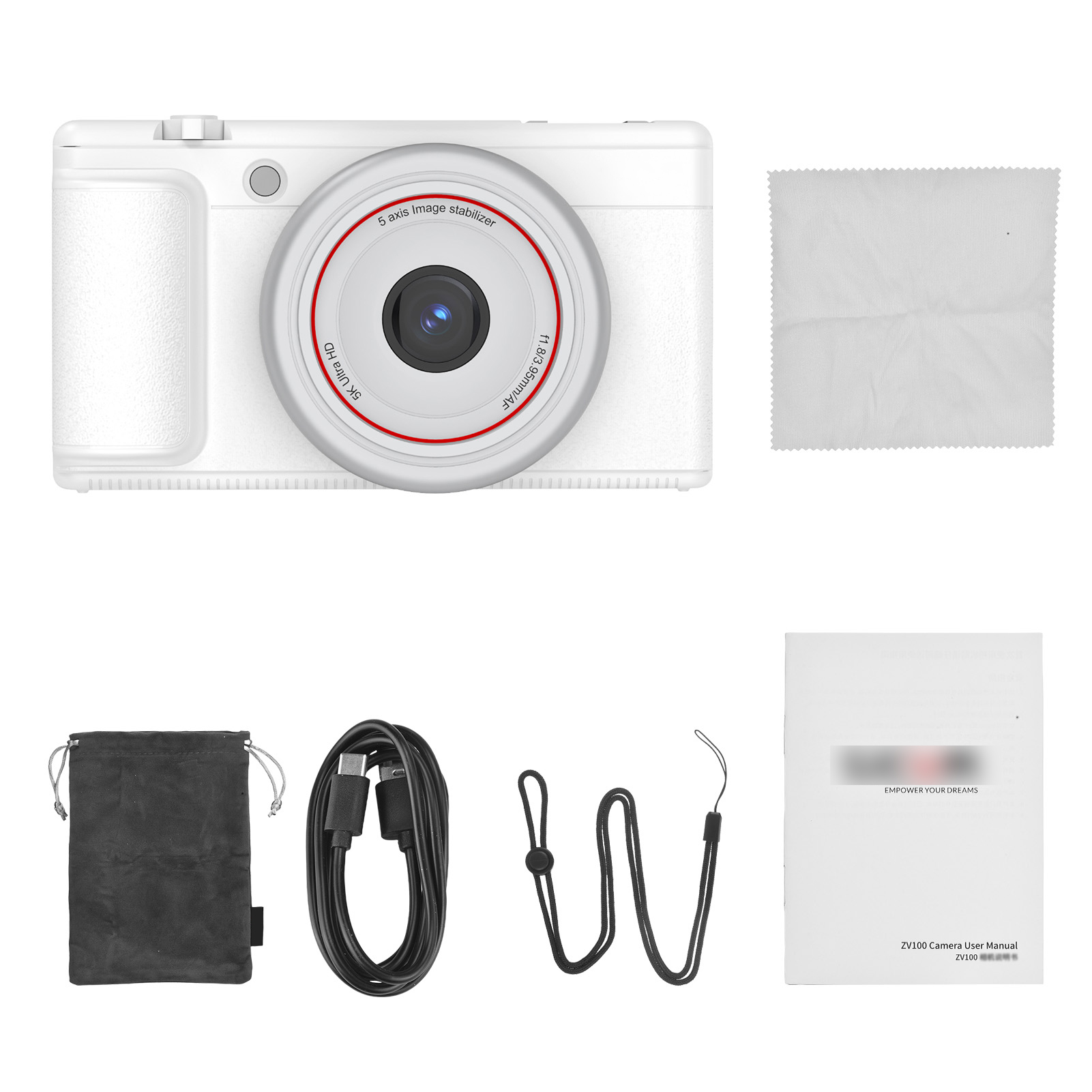 5K Digital Camera 80MP Auto Focus Stabilization 180 Degree Flip
