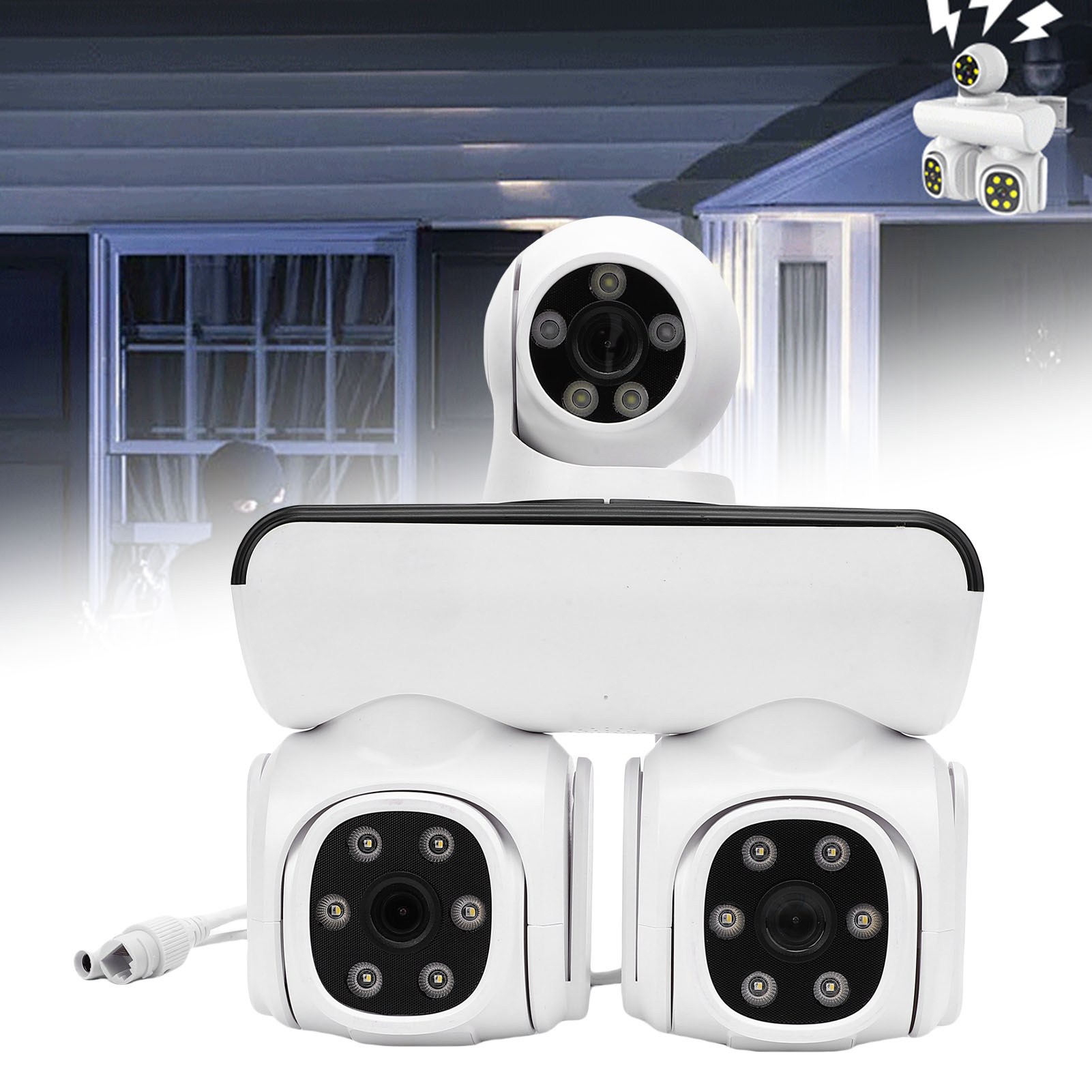 Outdoor Camera Triple Lens Rotating Human Detection Wireless WiFi Water Proof