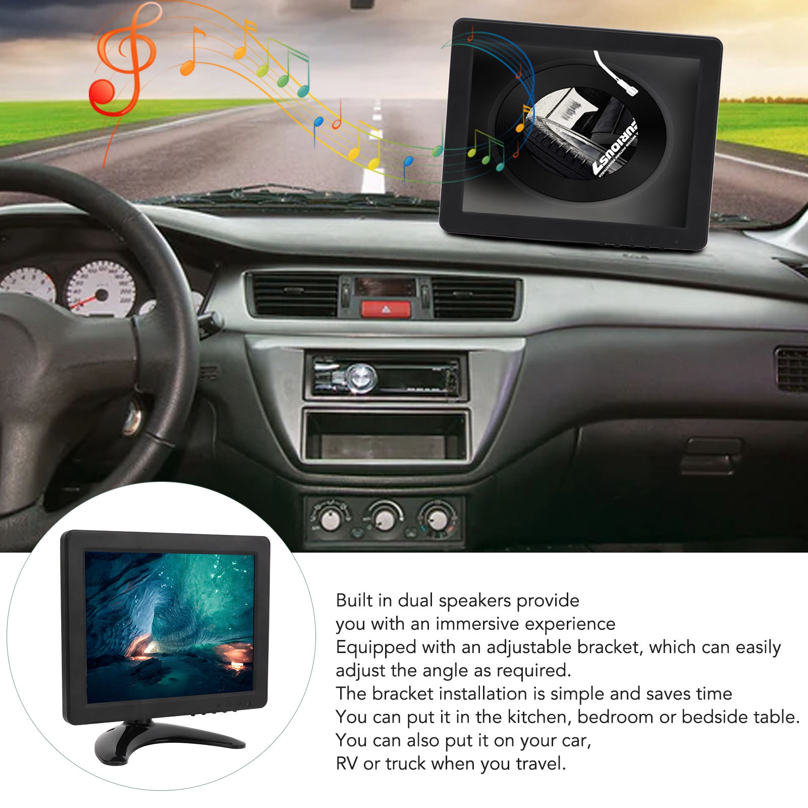 8in TFT LED Monitor Portable HD Color Screen Display With VGA AV BNC USB DC NEW - Afbeelding 17 van 18