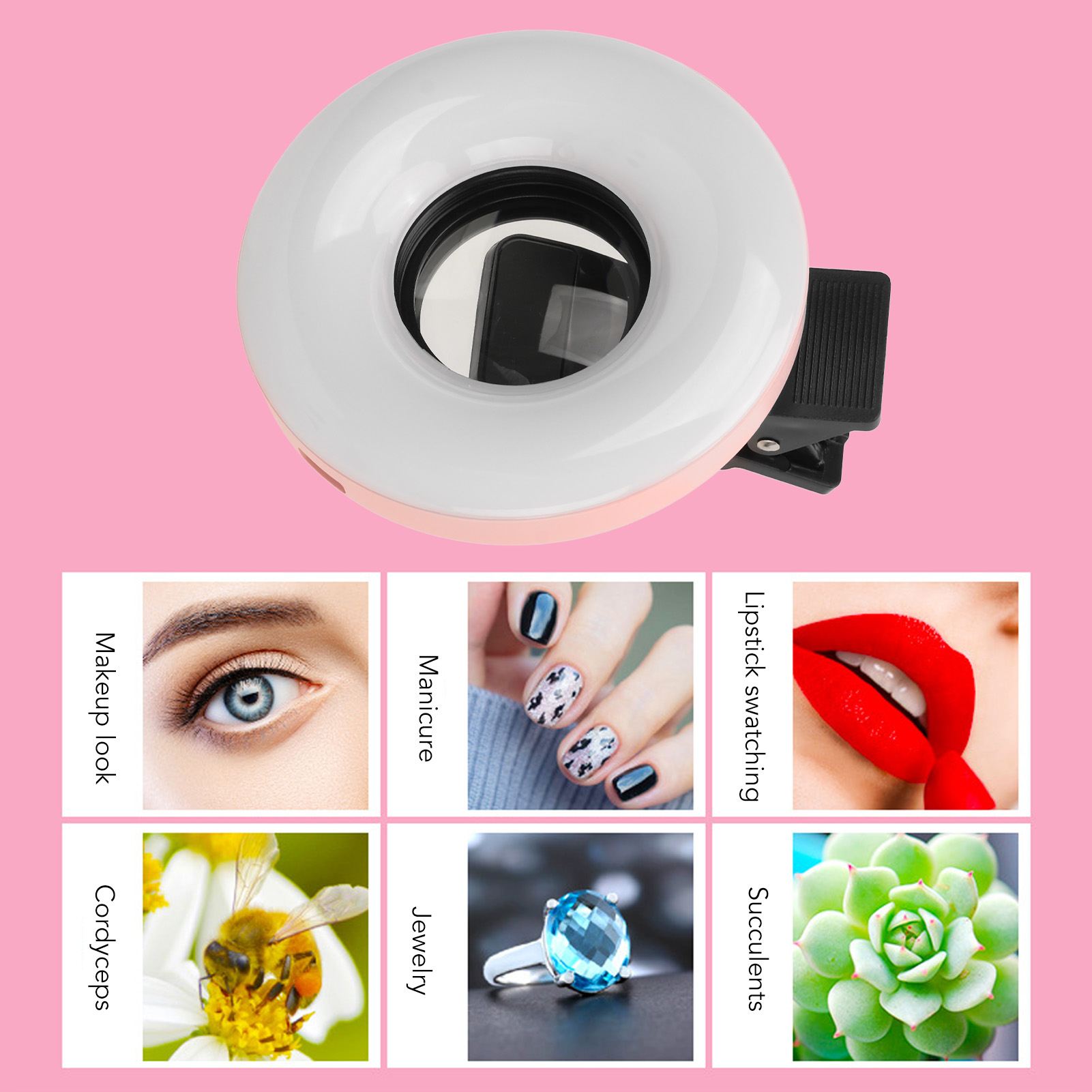 Macro Lens With Mini Clip Ring Light 15X Zoom 3000K‑6500K 5 Adjustable Brig HLF - Afbeelding 18 van 18
