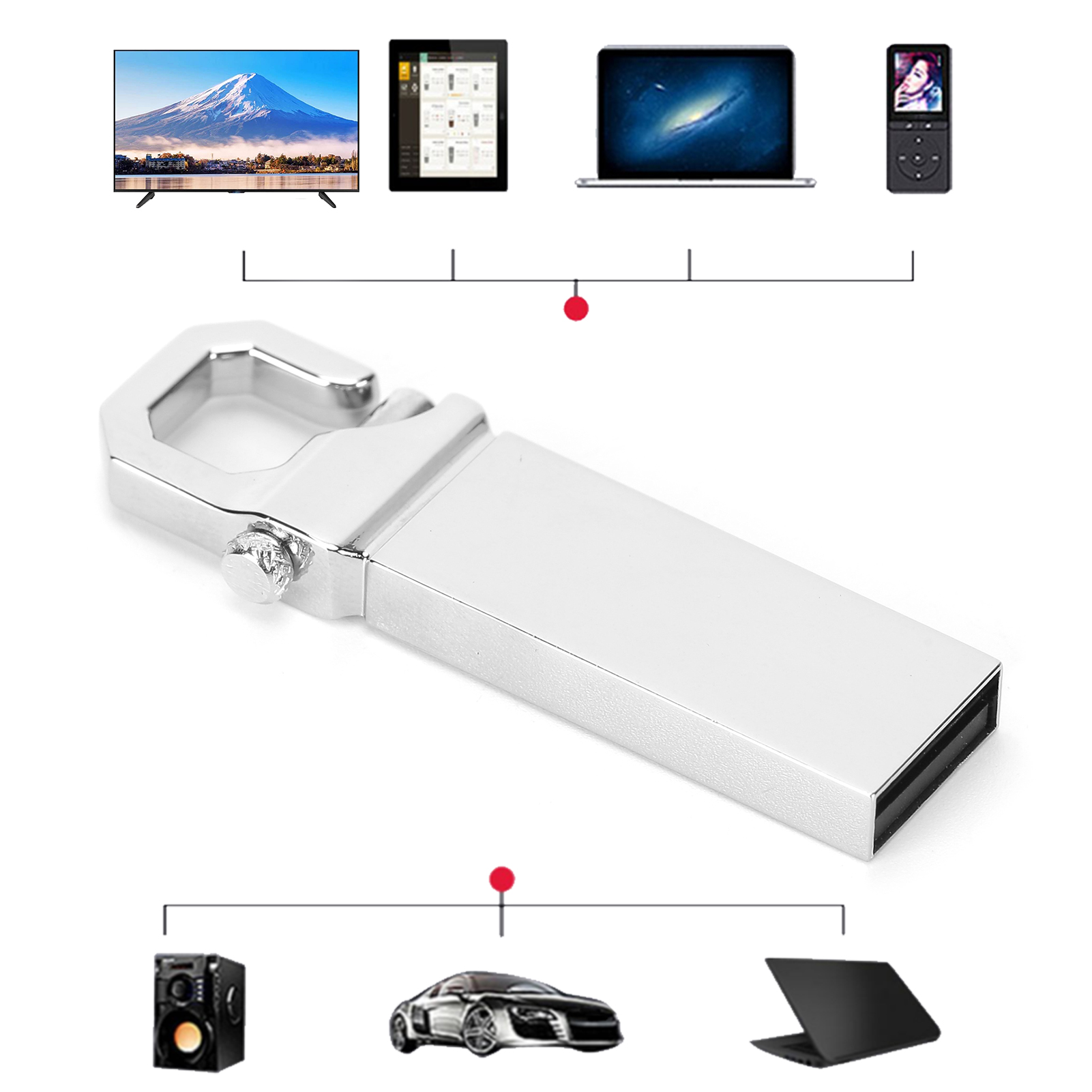 U Disk Memory Stick USB 2.0 Metal Mini Portable With Buckle Shape Computer Su FY - Afbeelding 20 van 23