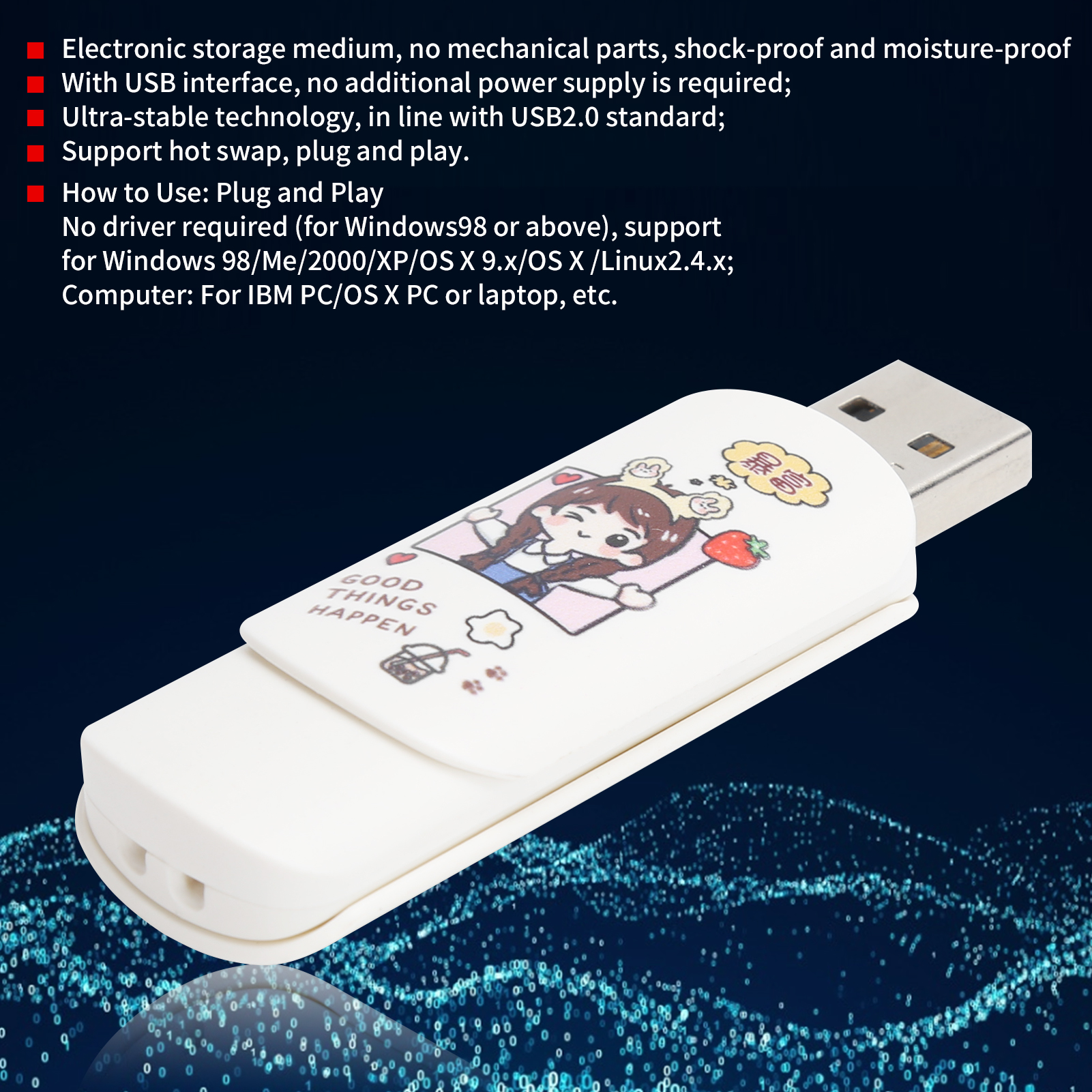 U Disk Slide Cover Type Cartoon Girl Pattern Portable USB Flash Drive Memory FY - Afbeelding 10 van 14