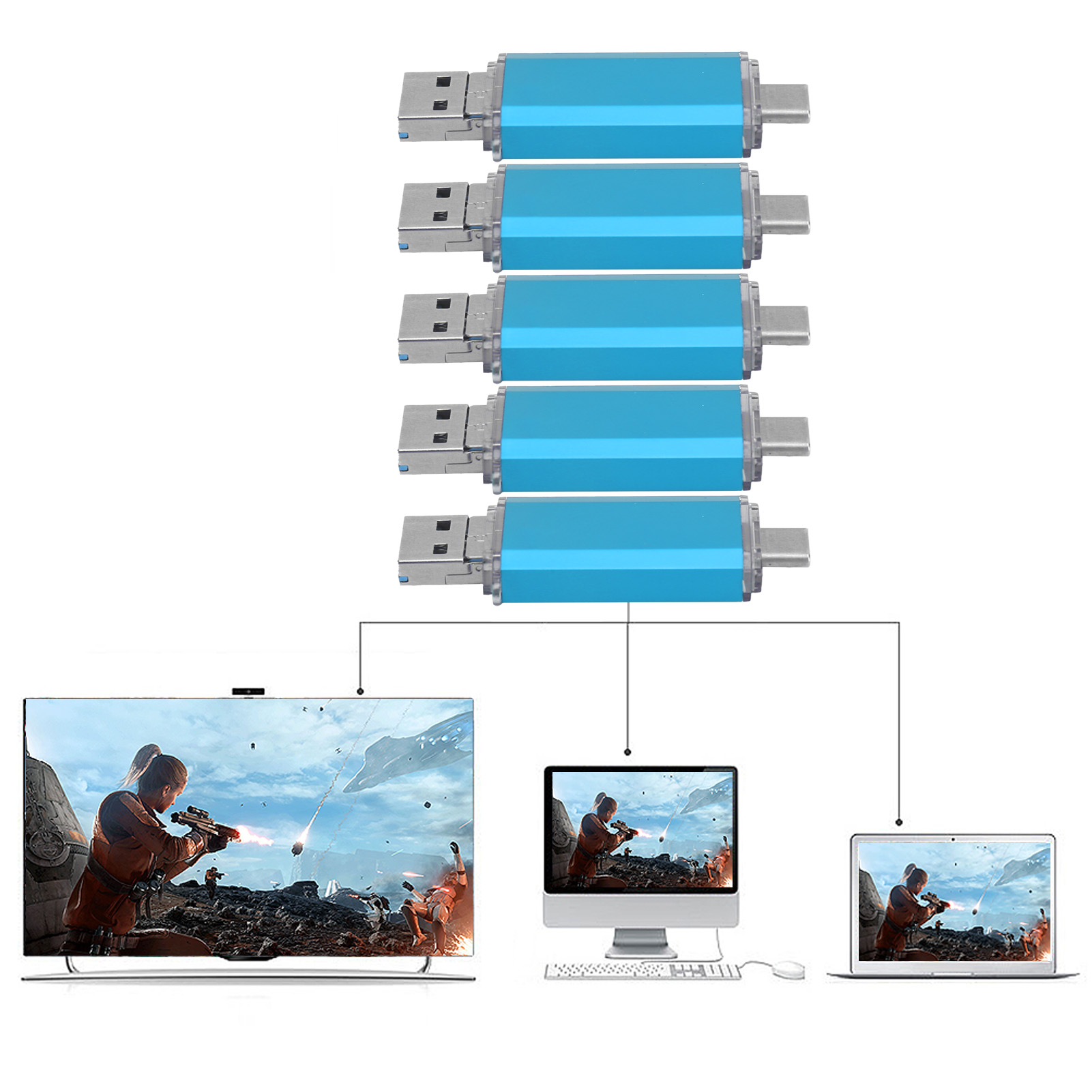 U Disk 3-in 1 HighSpeed Blue USB3.0 Flash Disk For Mobile Phones Computers FY - Afbeelding 24 van 35