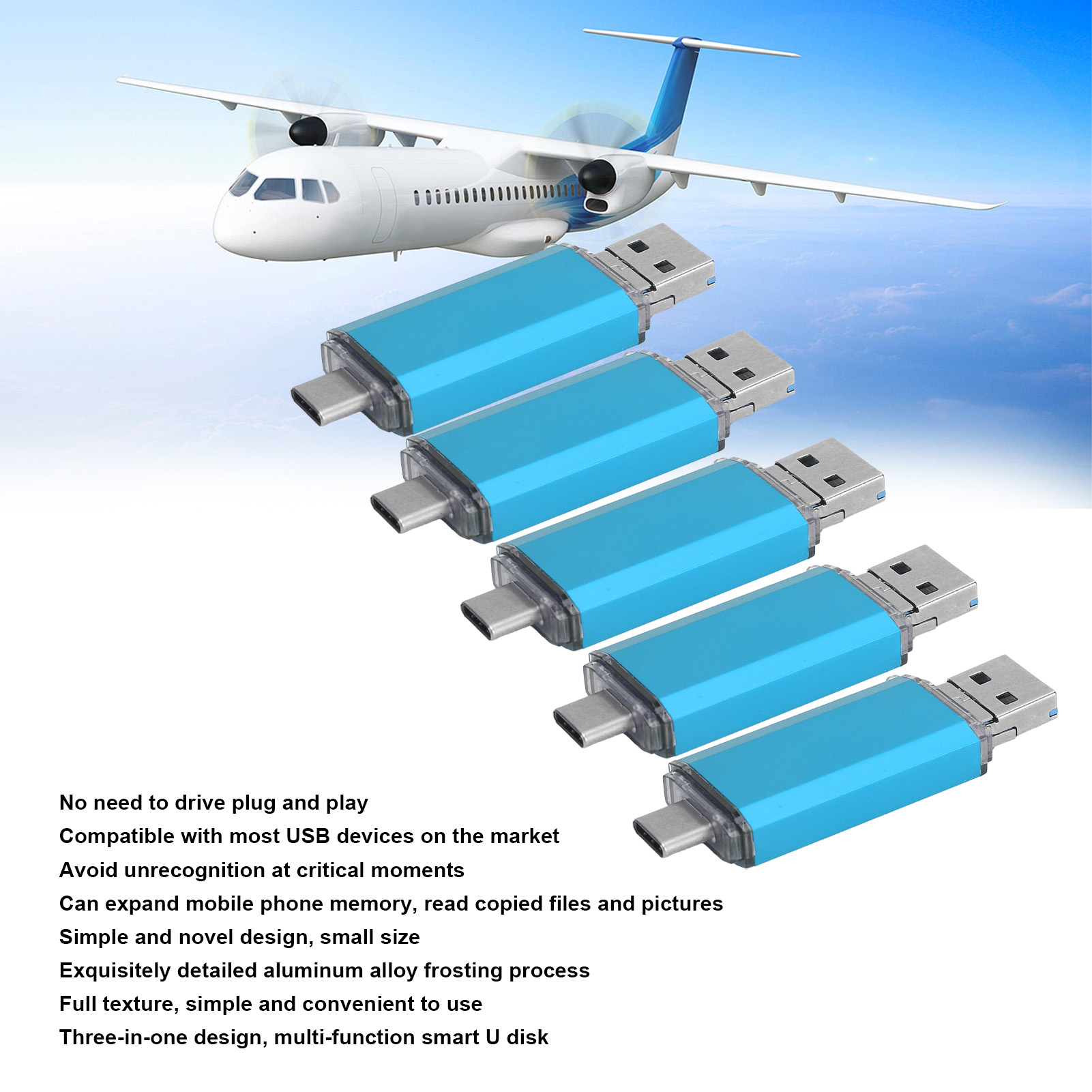 U Disk 3-in 1 HighSpeed Blue USB3.0 Flash Disk For Mobile Phones Computers FY - Afbeelding 32 van 35