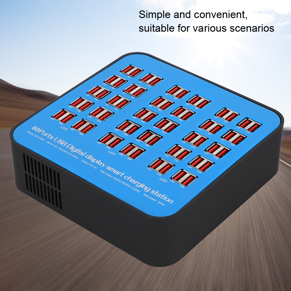 USB Charging Station 60 Ports PC ABS Fire Retardant Shell 300W 100-240V NDE - Zdjęcie 17 z 21