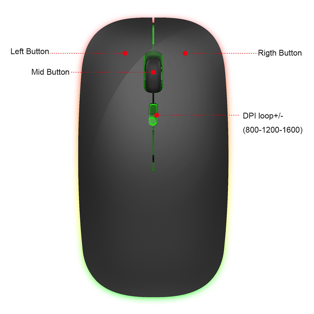 Wireless Mouse 2.4G Rechargeable USB Wireless Gaming Mouse With LED Colorful FY - Afbeelding 21 van 26