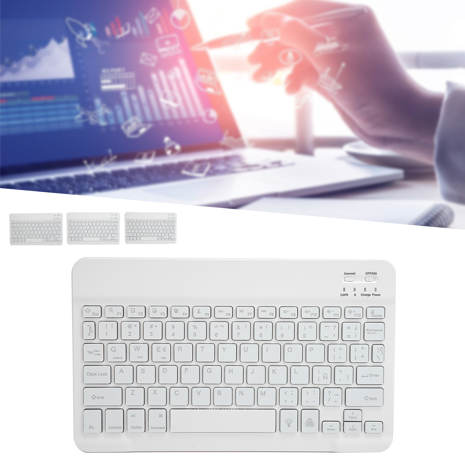 Wireless BT Keyboard 10in With RGB Backlight Square Keycap For Phone Tablet XXL - Picture 15 of 18