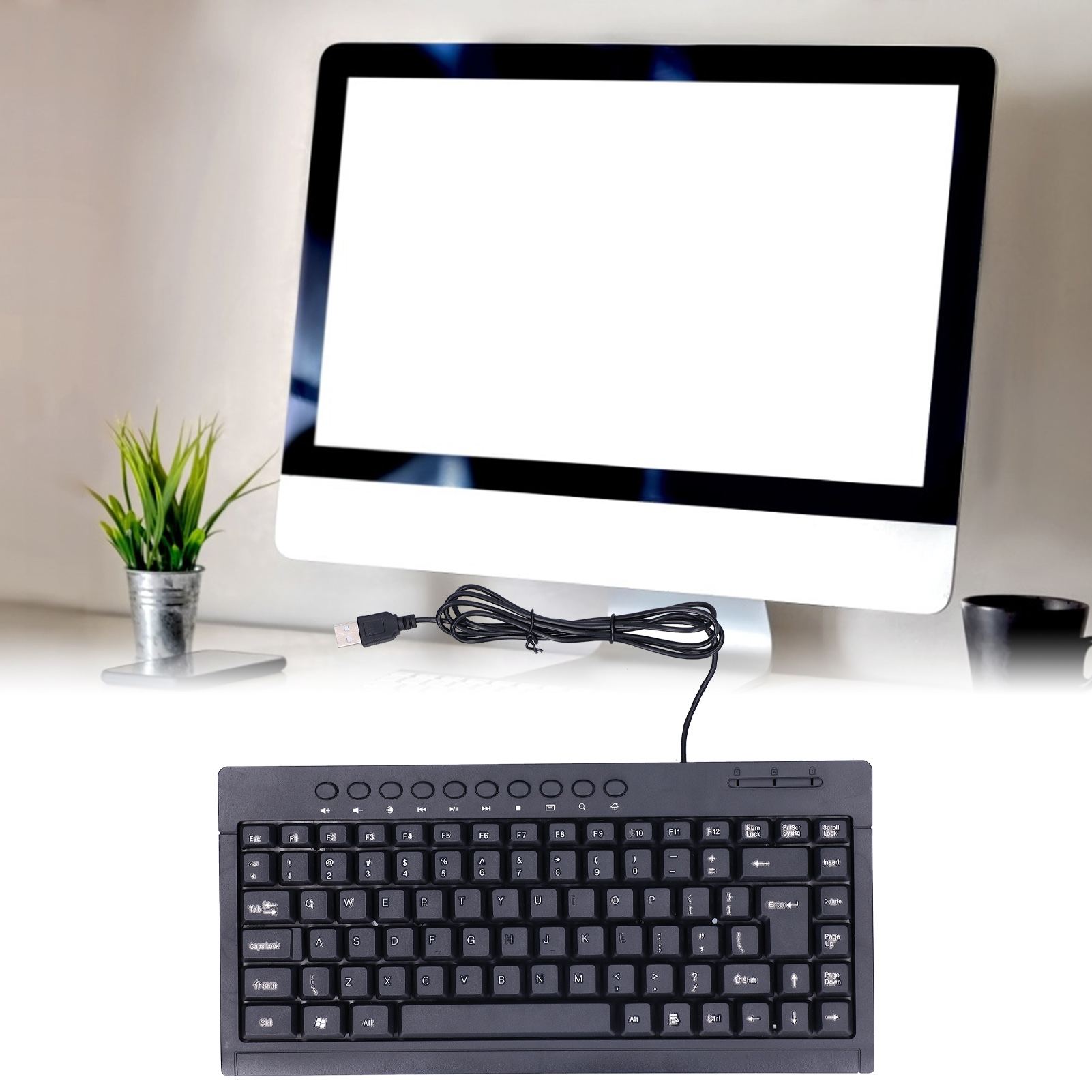 Wired Keyboard Mini 87 Keys USB Desktop Notebook Computer Accessories - Picture 16 of 18