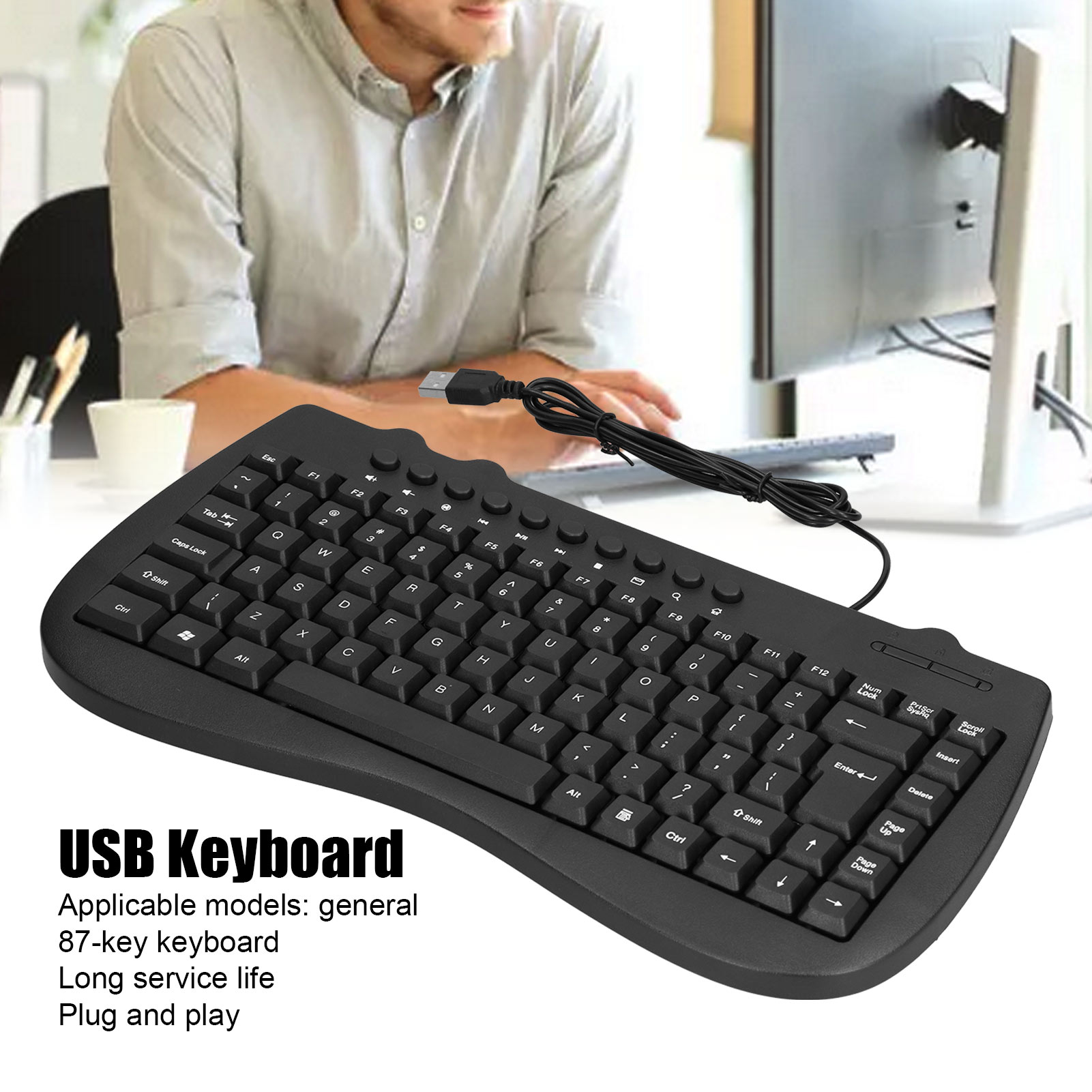 USB Keyboard Durable Plastic 87 Keys KB‑301B Keypads General Ergonomically C DOB - Picture 13 of 18