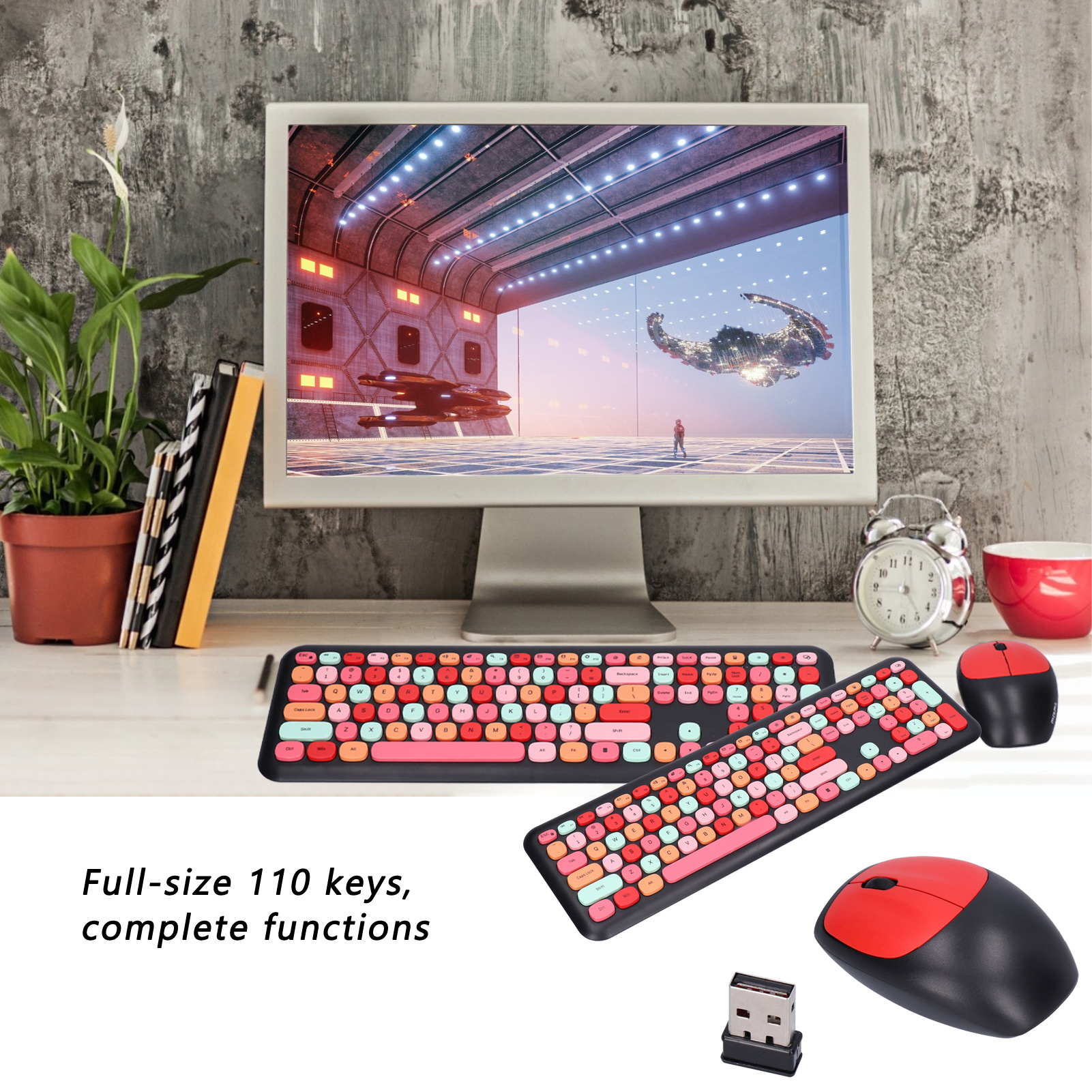 Keyboard Mouse Combo 2.4G Retro Multi Color Mute Cover Wireless Keyboard An SLK - Photo 16/18