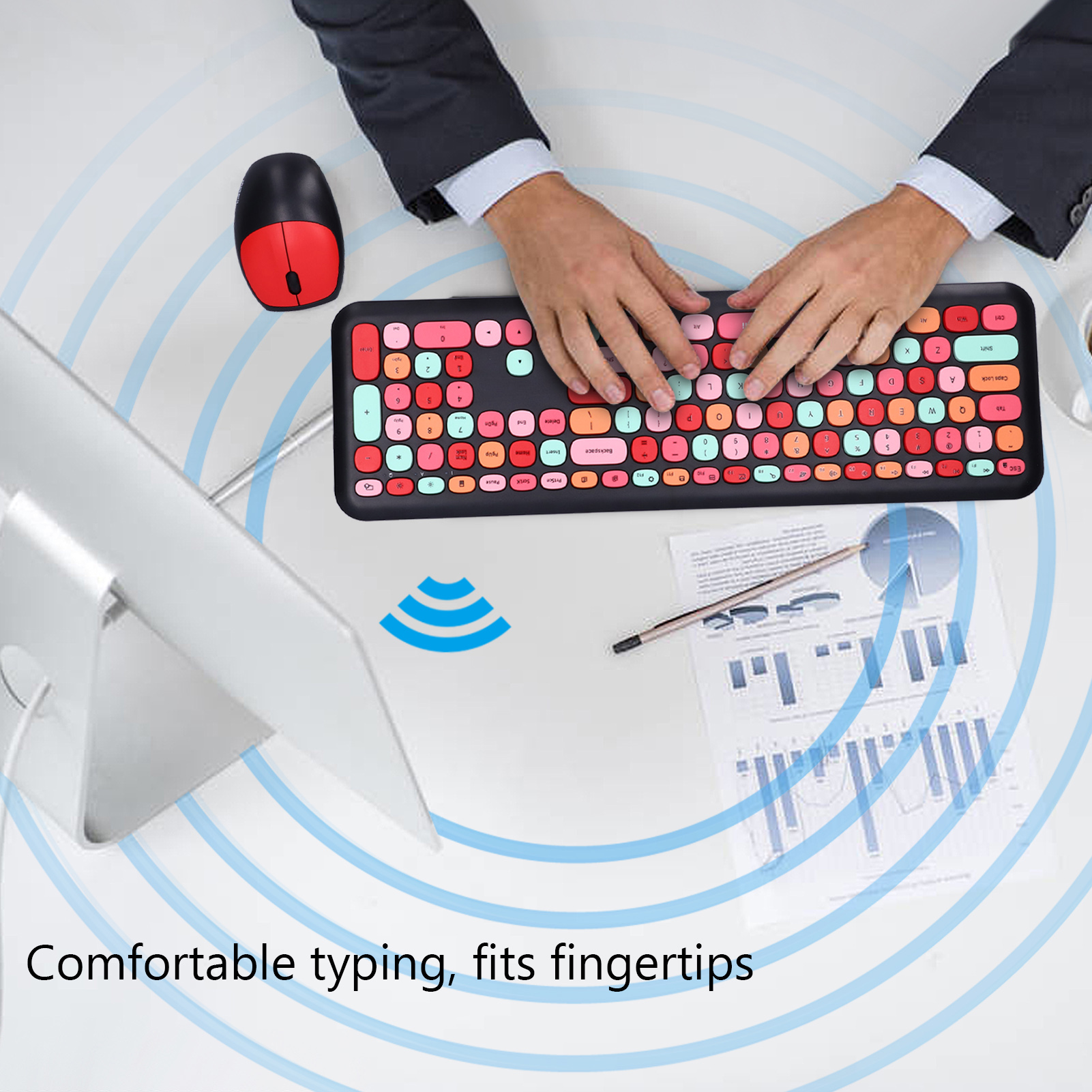 Keyboard Mouse Combo 2.4G Retro Multi Color Mute Cover Wireless Keyboard An HLF - Afbeelding 15 van 18