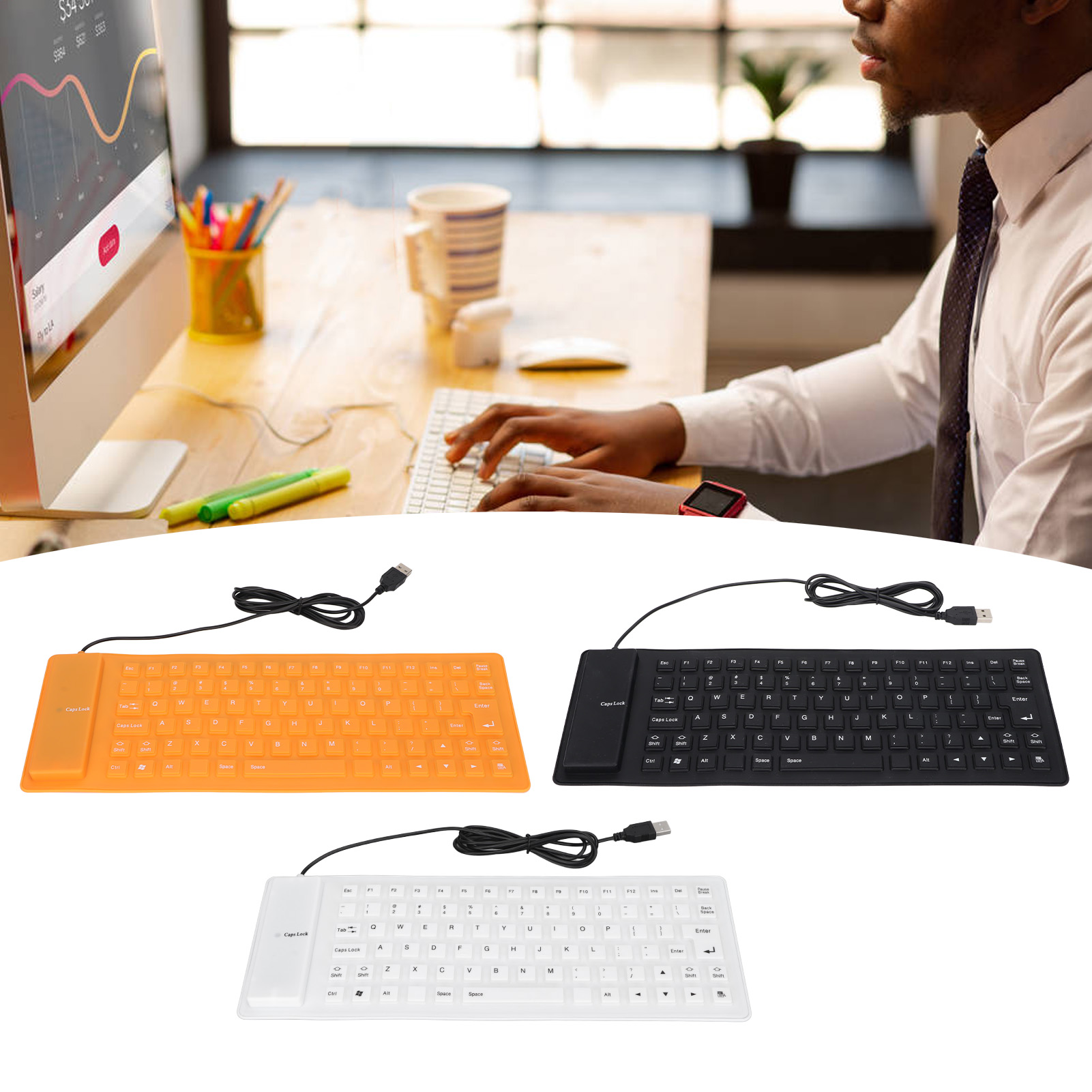 Silicone Keyboard Fully Sealed Design Lightweight Portable Silent Soft Comfor FY - Bild 31 von 31