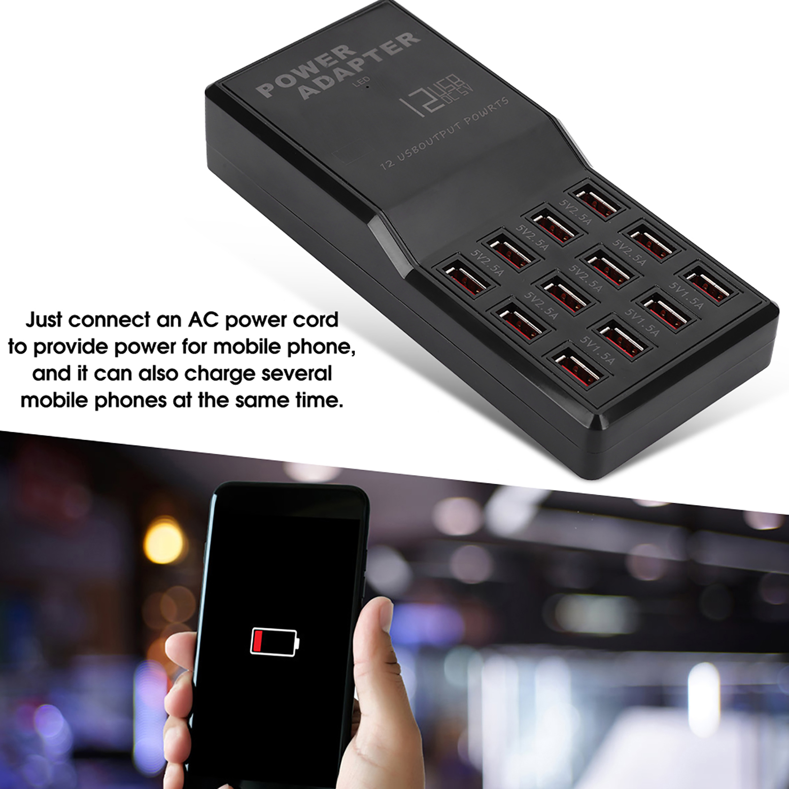 12-Port Multi Fast Charger USB Charging Station Hub For Mobile Phone Tablet - Photo 20 sur 21