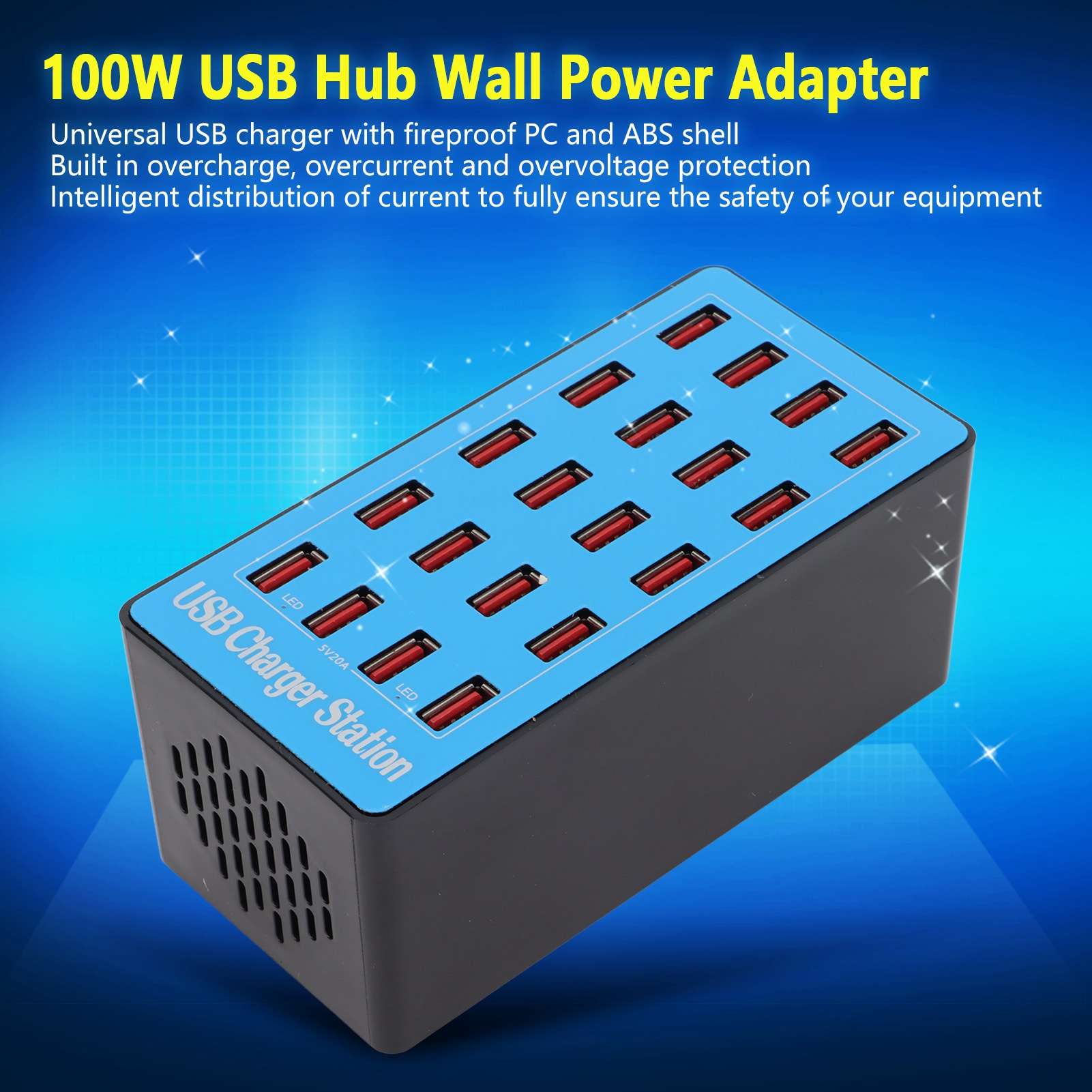 WLXA5+ 100W 20-Port USB Fast Charging Station Power Hub Adapter