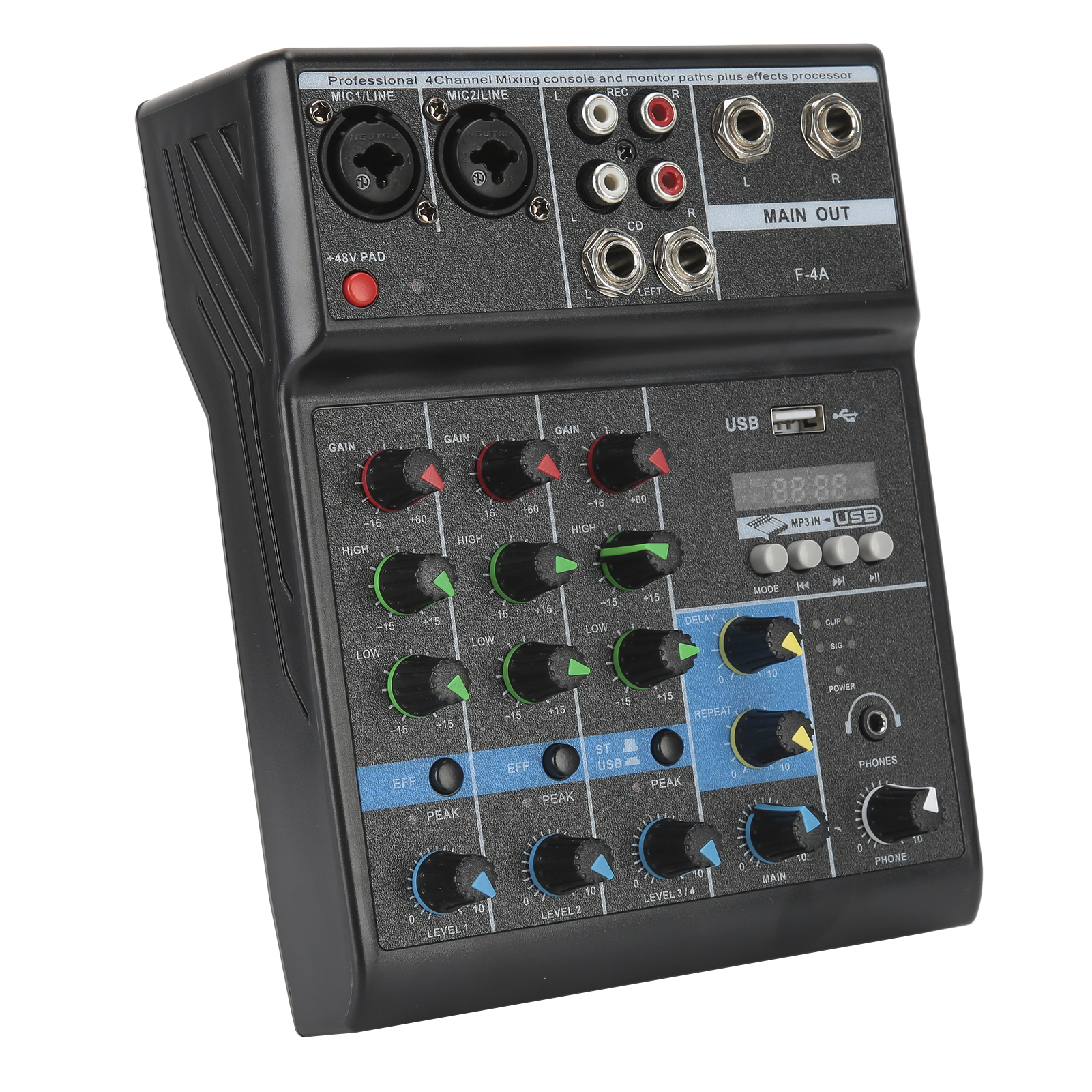 4 Channel Mixer USB Stereo Mixing Console With Sound Card For Home Com NEW - Afbeelding 12 van 14