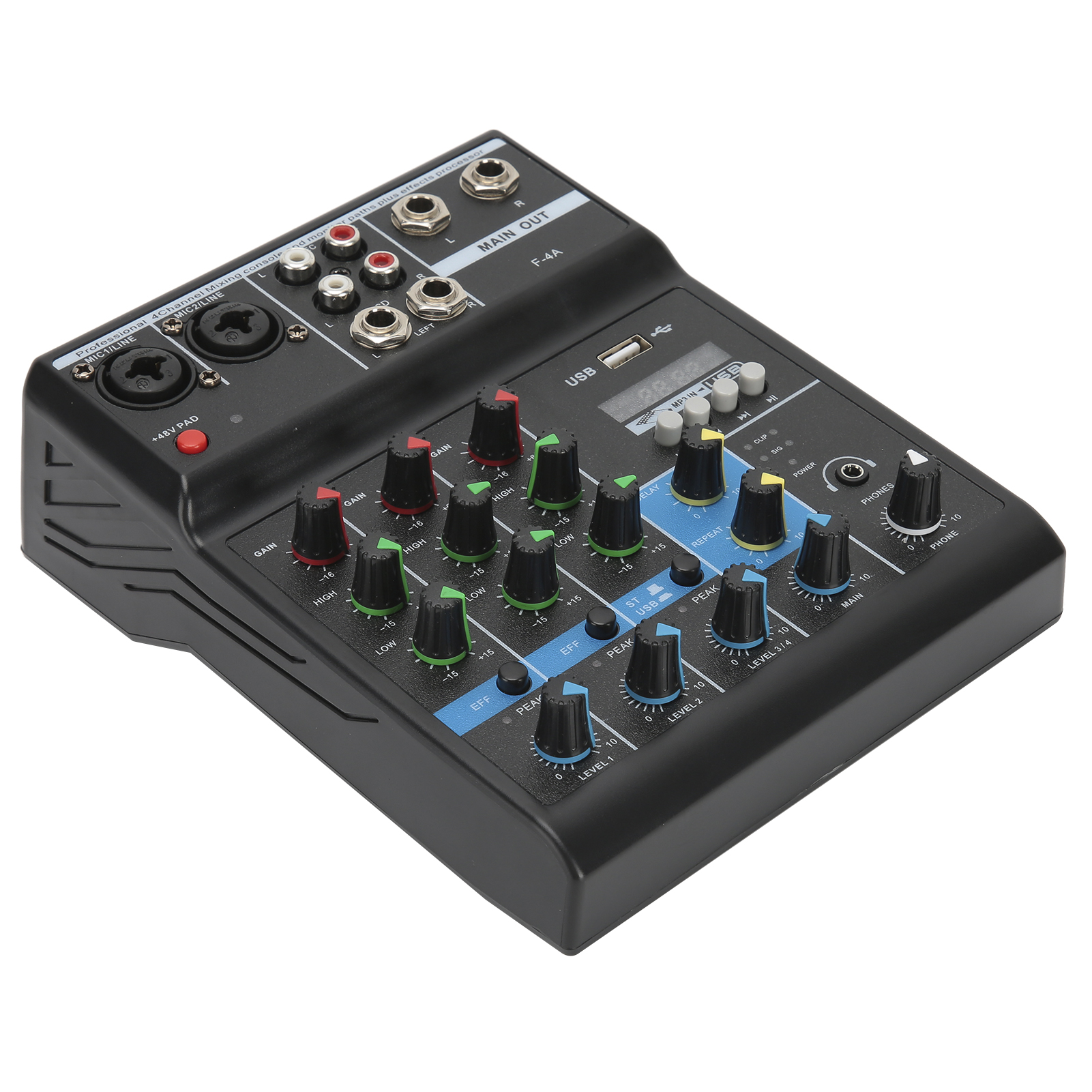 4 Channel Mixer USB Stereo Mixing Console With Sound Card For Home Com NEW - Afbeelding 9 van 14