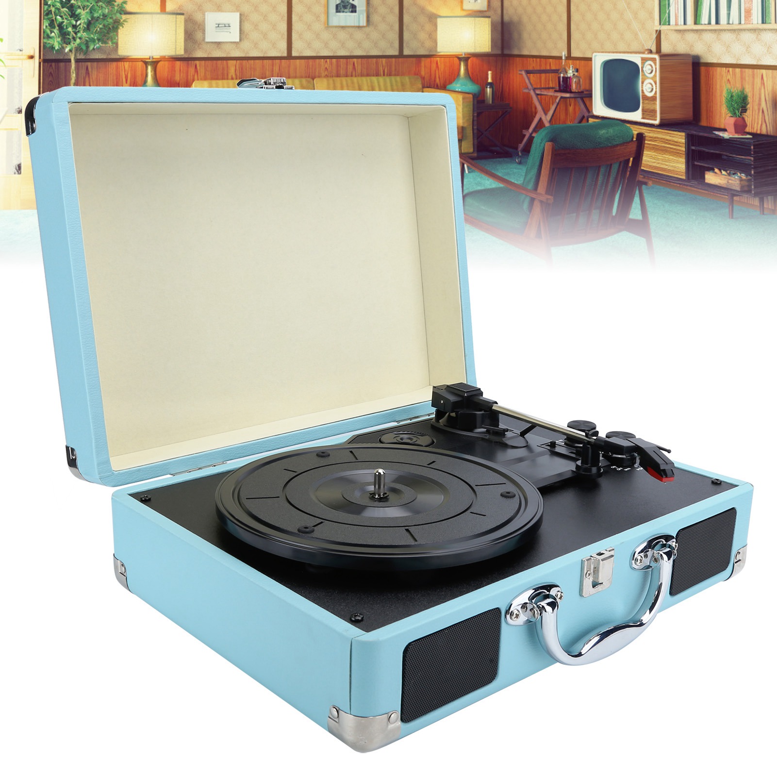 Vinyl Record Player Suitcase Portable Speaker Turntable Player 33/45/78 RPM ZZ1 - Picture 20 of 21