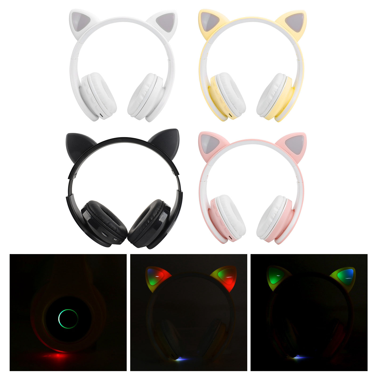 LED Noise Reduction Headset Cat Ear Shape BT 5.0 Headset With Mic For Young P CB - Afbeelding 29 van 31