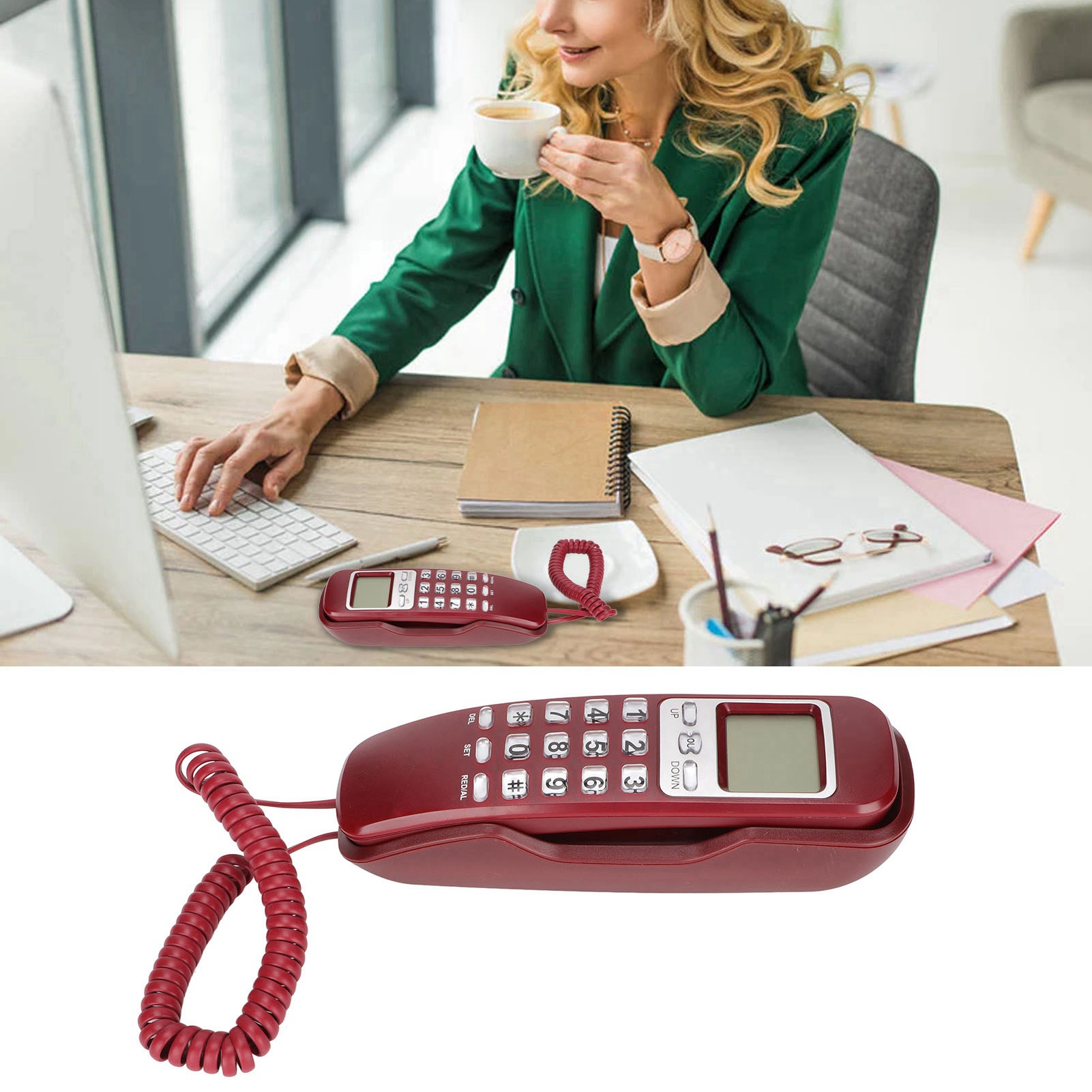 Telefon przewodowy Ponowne dializowanie Wyświetlacz LCD Mały przewodowy telefon stacjonarny do domu CB - Zdjęcie 30 z 31