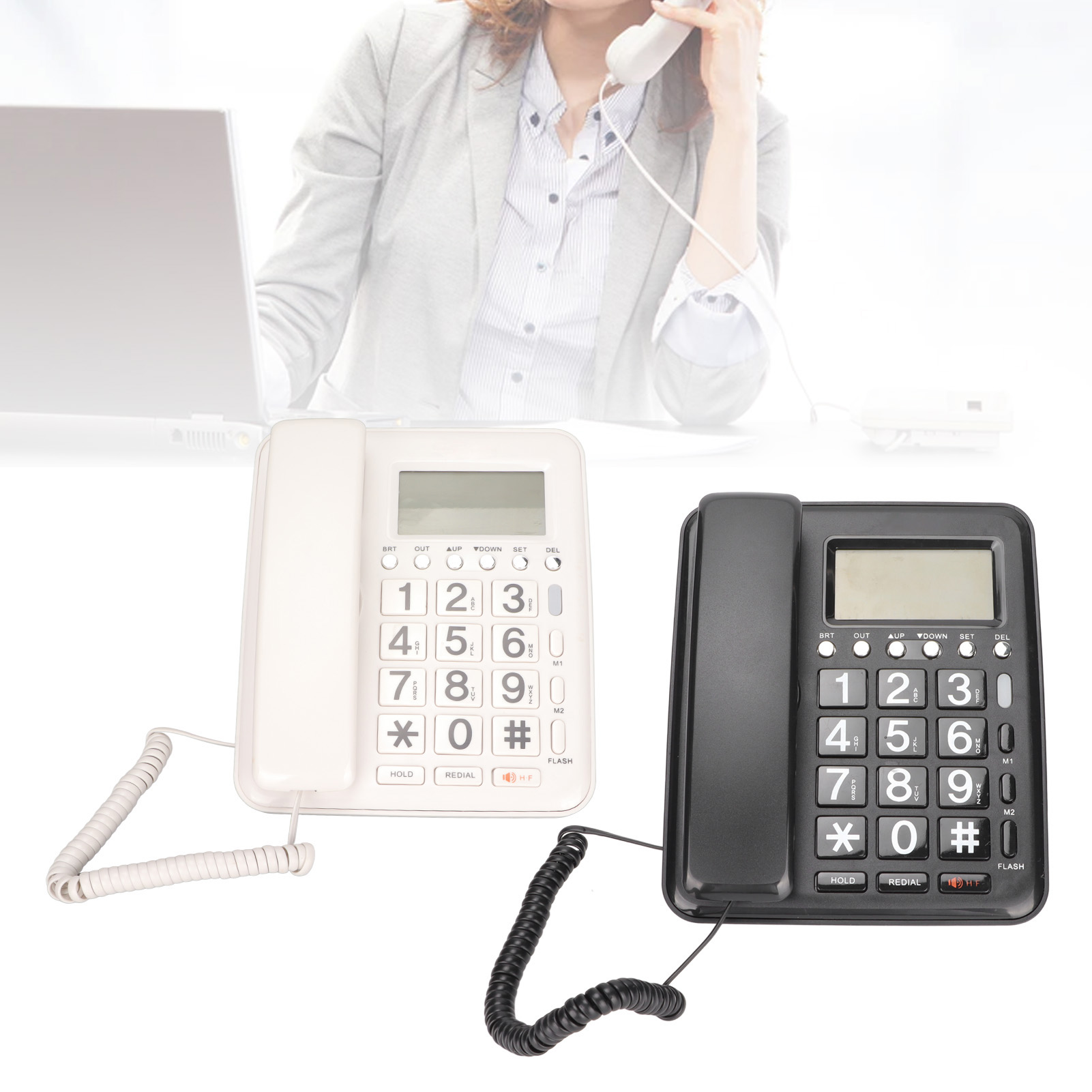 Corded Telephone Caller ID Full Hands Free Fixed Landline With Blue Screen Fo CB - Afbeelding 23 van 28