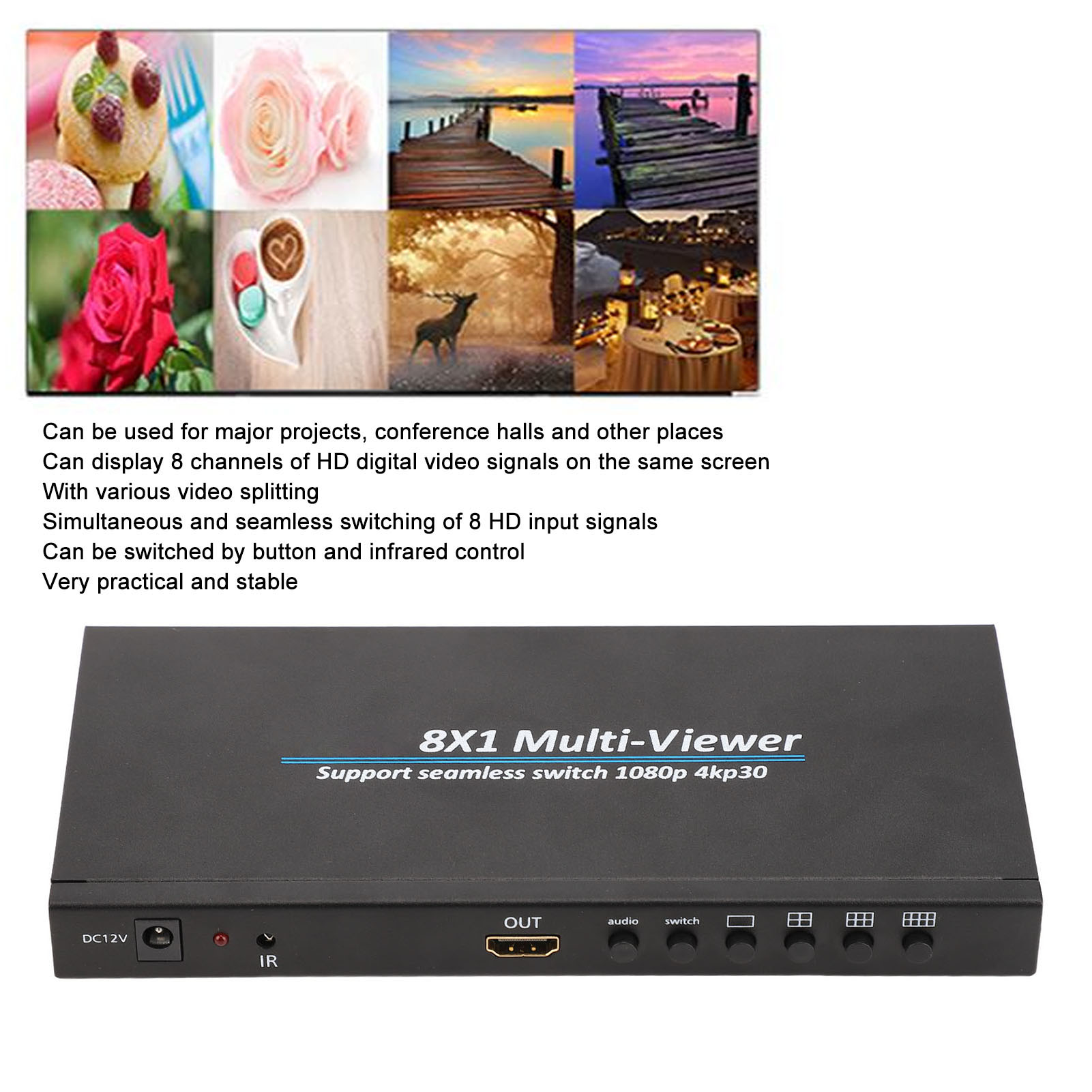 Multi Viewer Screen Divider 8x1 HD Multimedia Interface Screen Spliter For G NEW - Afbeelding 10 van 17