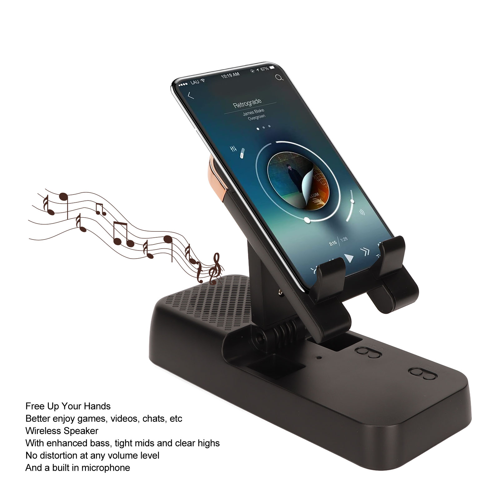 Stojak na telefon BT Głośnik Zapobiega poślizgowi HD Stereo Uchwyt na telefon komórkowy Wireless Speak CB - Zdjęcie 29 z 31
