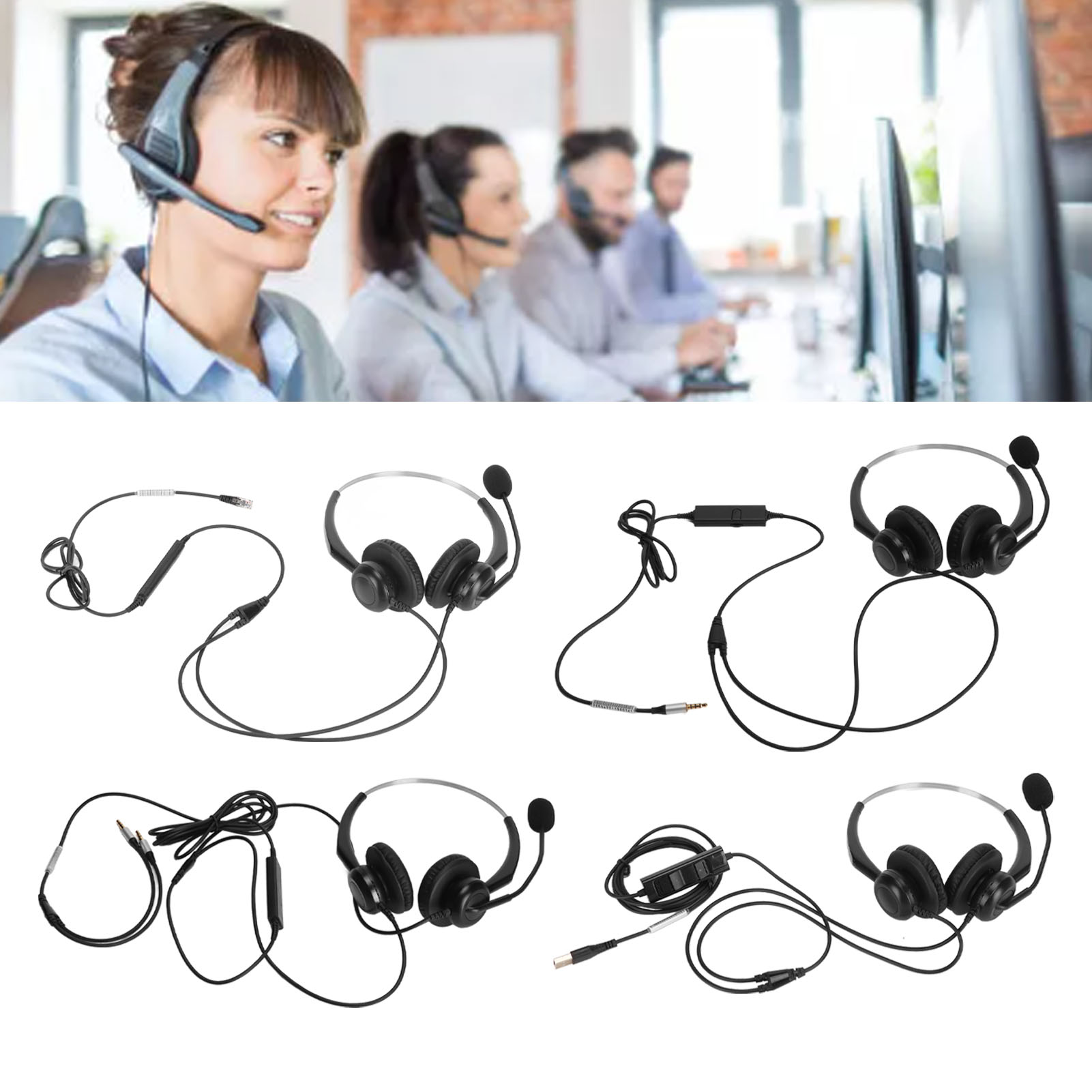 Wired Business Headset Noise Canceling Binaural Telephone Headphone With Mic FY - Afbeelding 25 van 34