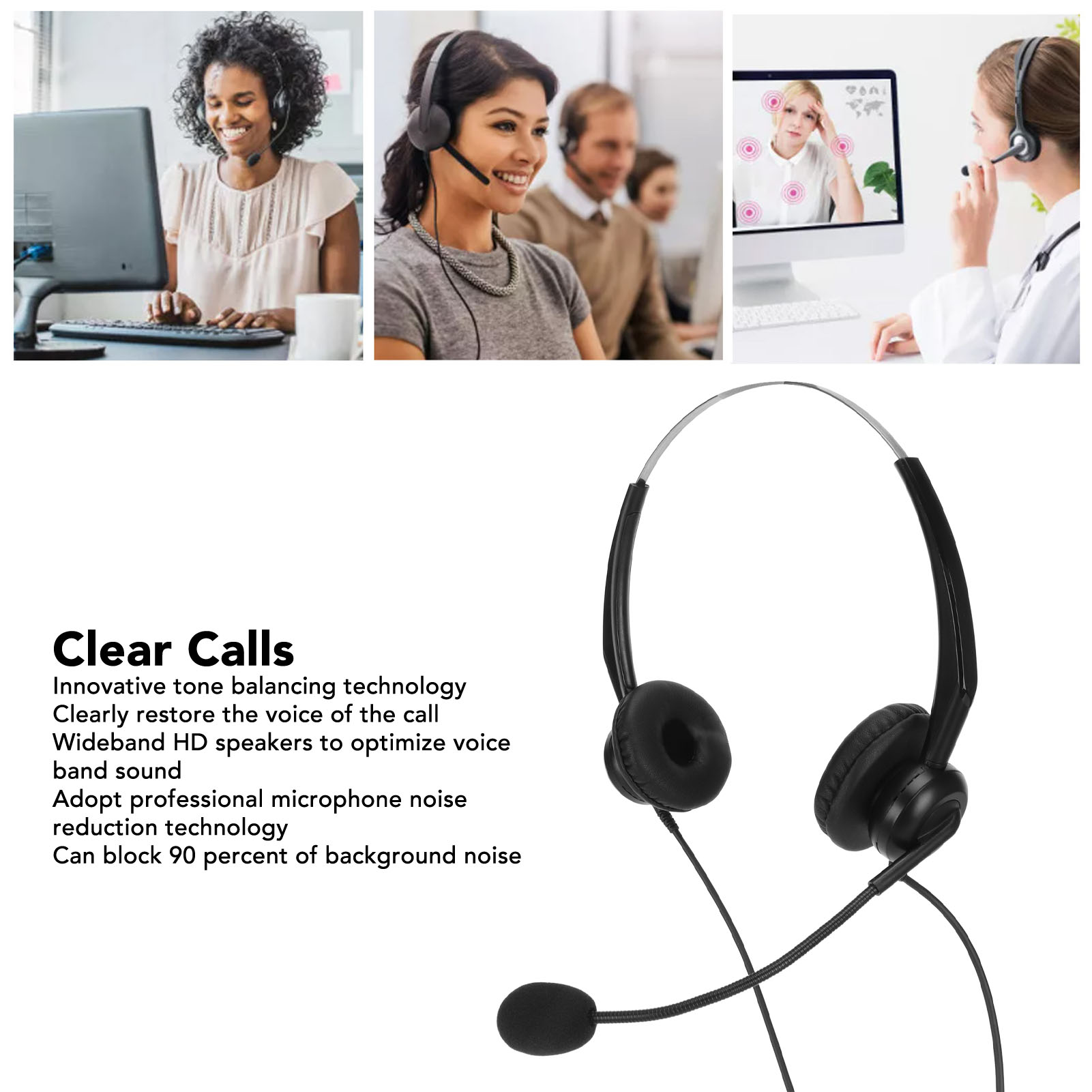 Wired Business Headset Noise Canceling Binaural Telephone Headphone With Mic FY - Afbeelding 23 van 34