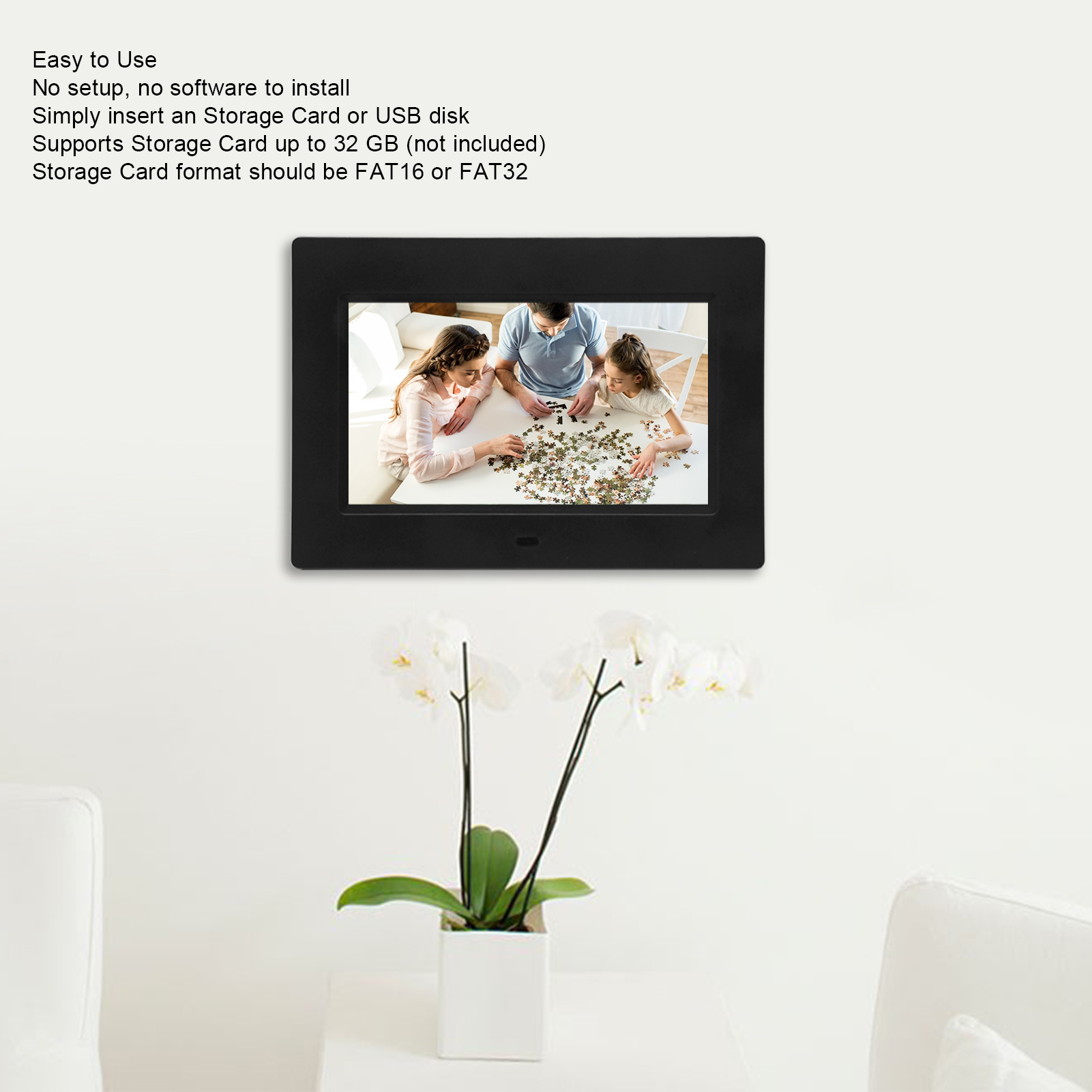 Digital Photo Frame 7in HD IPS Screen Support USB Storage Card Music Video P NEW - Afbeelding 17 van 21