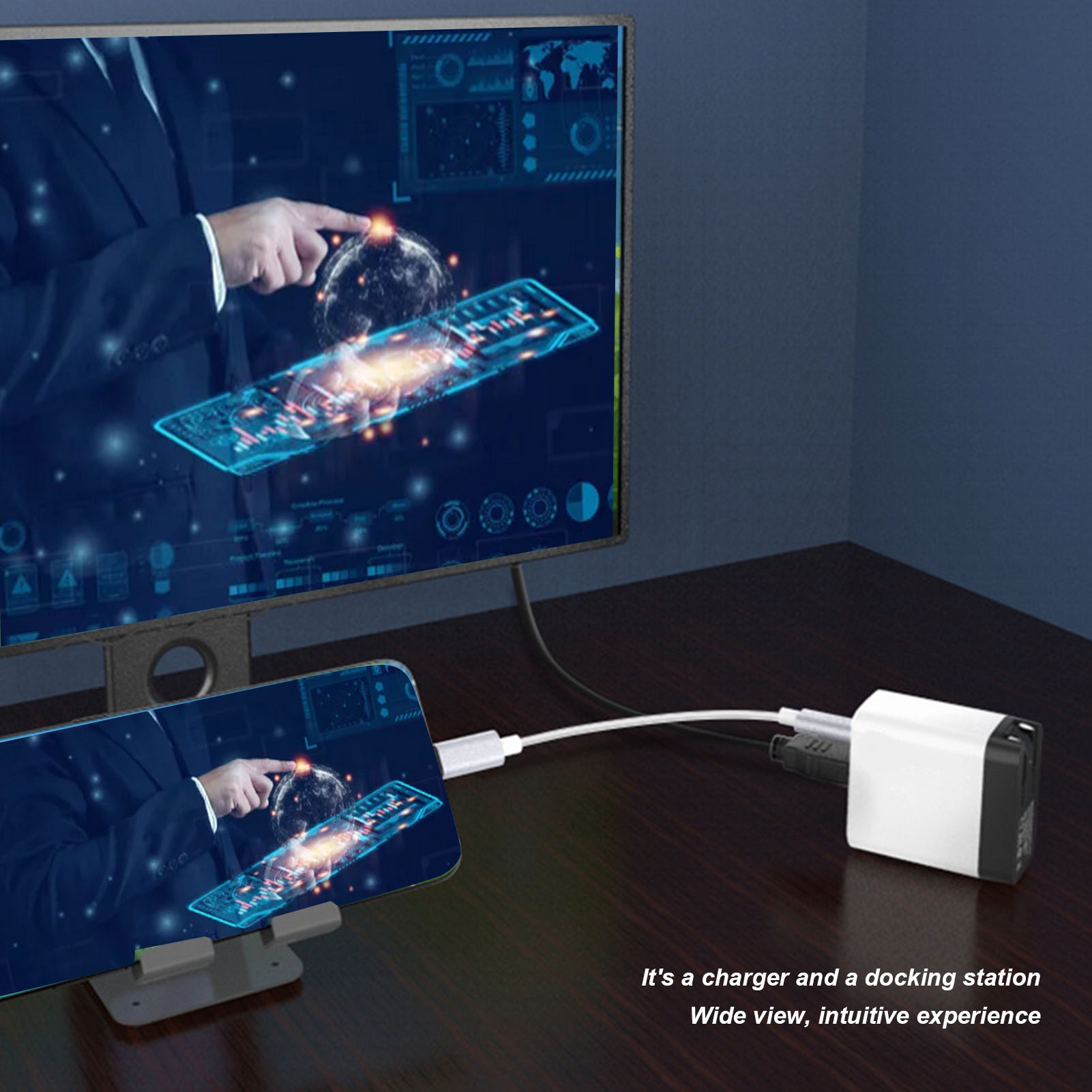Portable Dock Charger Adapter 3 In 1 Fast Charging HD Multimedia Interface P NEW - Afbeelding 17 van 18
