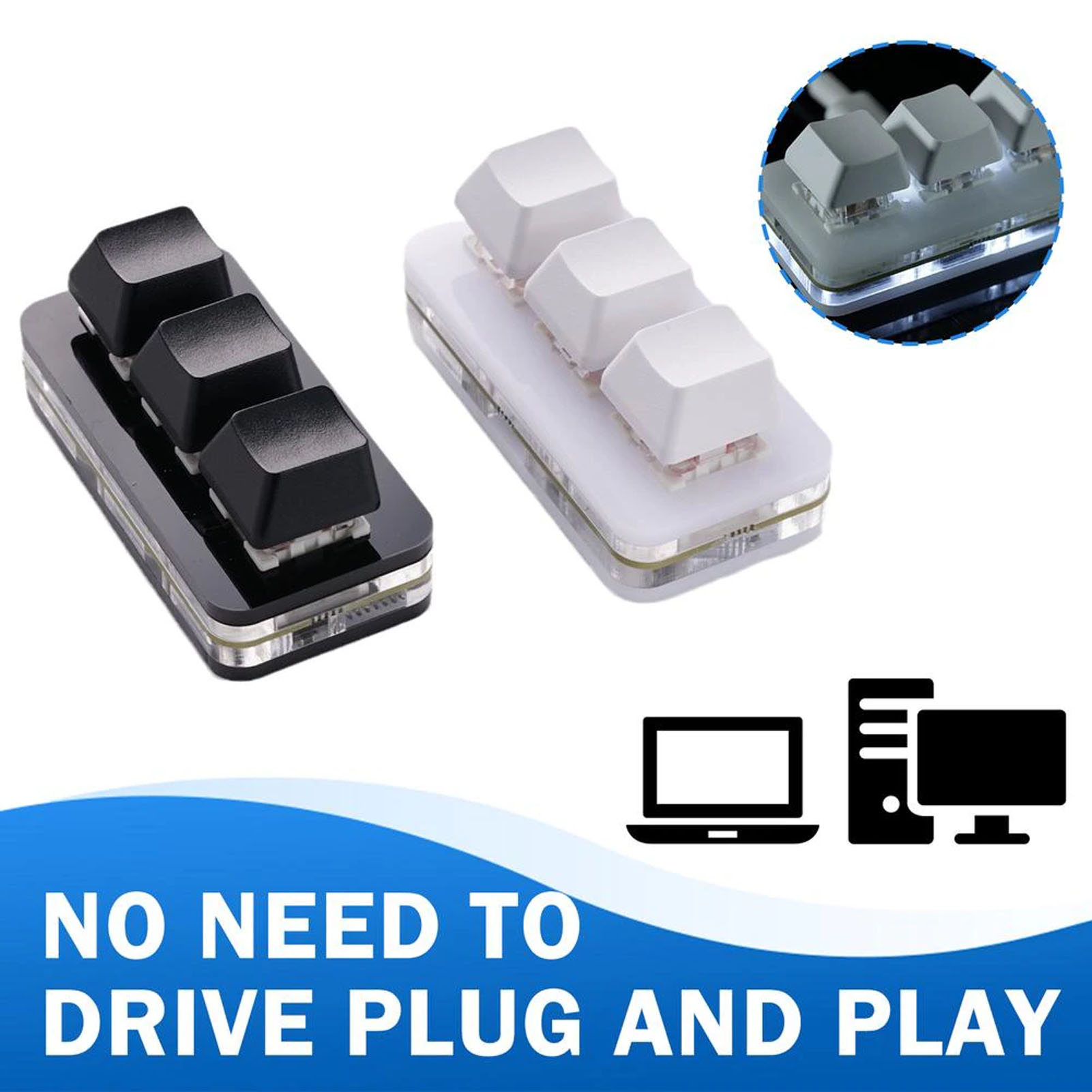USB 3 Key Mini Keypad RGB LED Backlight Supports Hot Swap OSU Macro Progr FY - Afbeelding 29 van 30